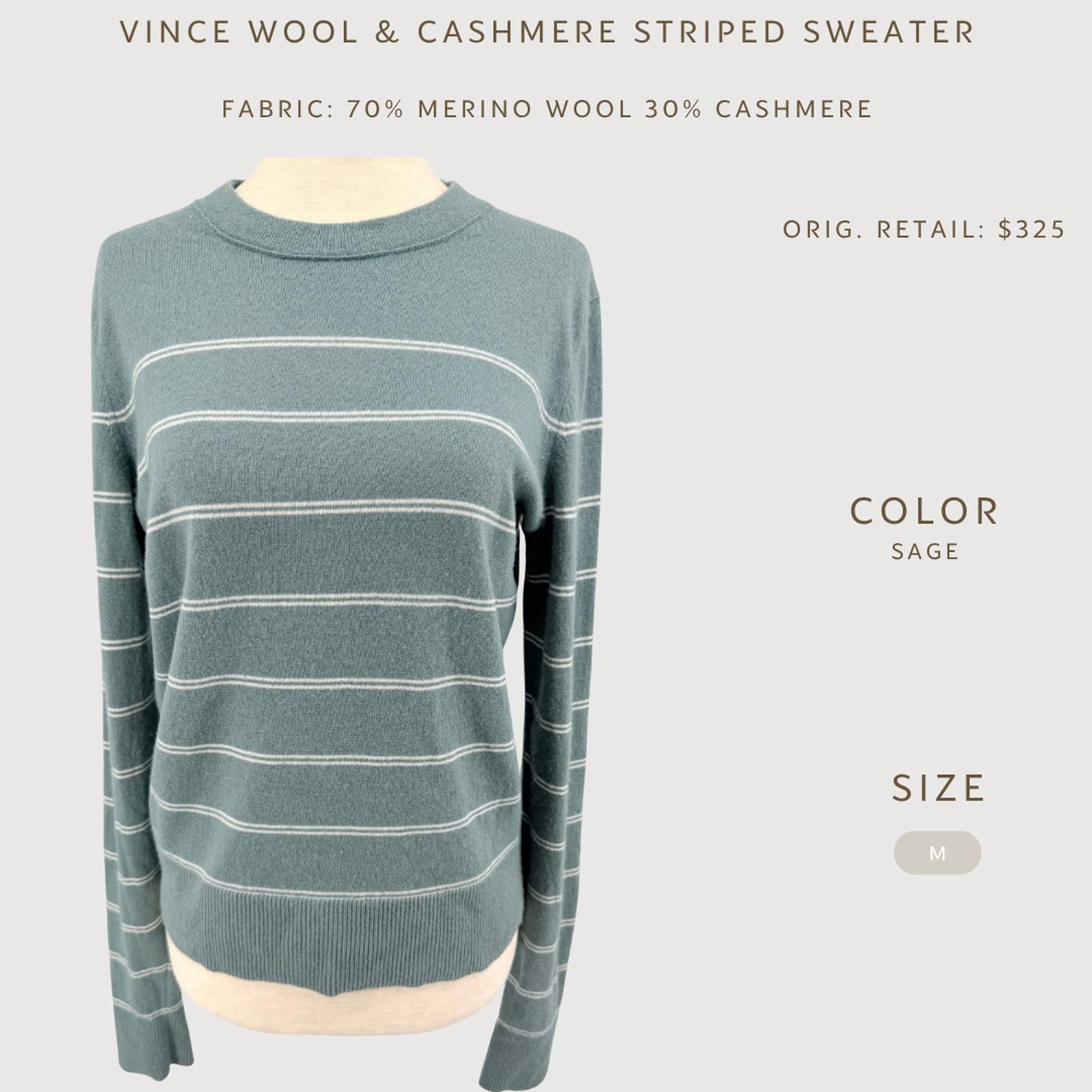 Vince Vince Wool Cashmere Striped Sweater Sage Green Size M Size M / US 6-8 / IT 42-44 - 2 Thumbnail