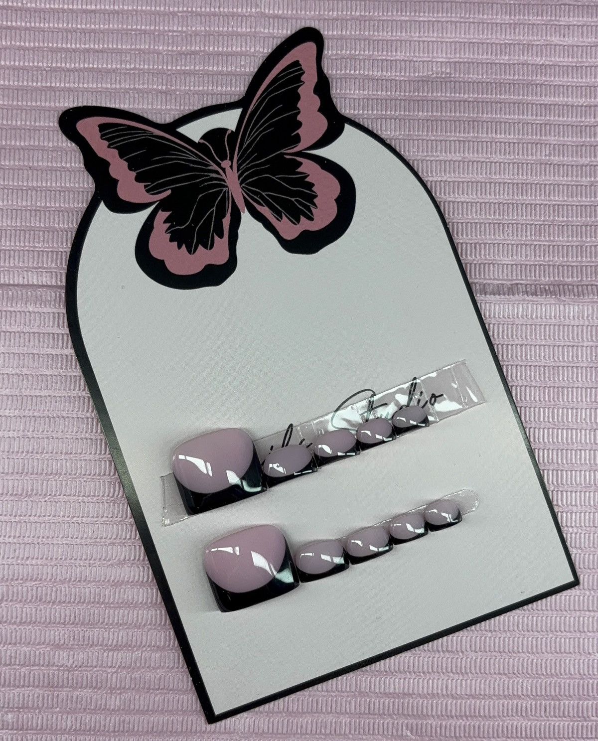 Handmade press on toenails pink nude black French tips handmade gel Size ONE SIZE - 12 Thumbnail
