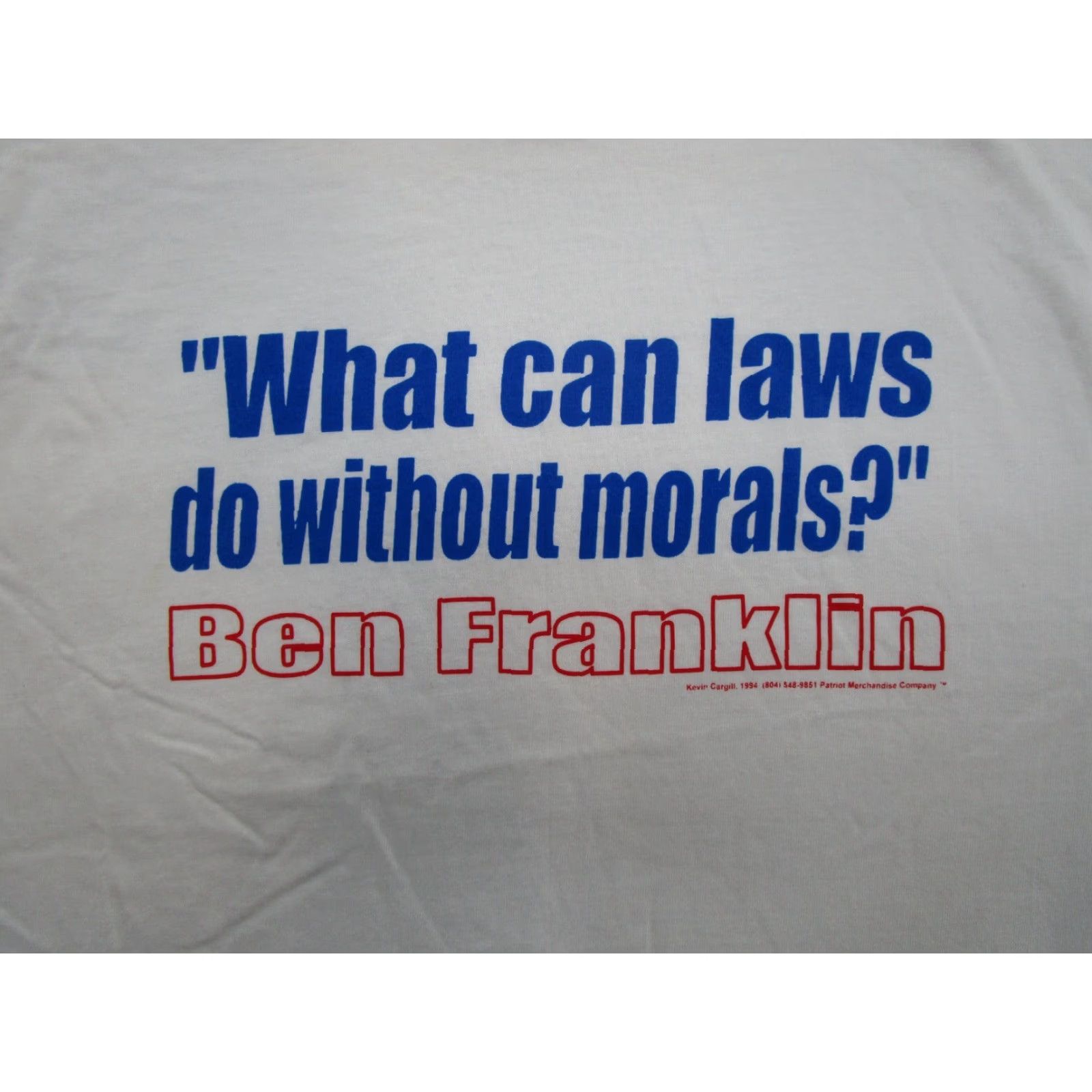 Hanes VINTAGE Ben Franklin President Morals Laws Single Stitch Shirt Men L White Nike Size US L / EU 52-54 / 3 - 2 Thumbnail