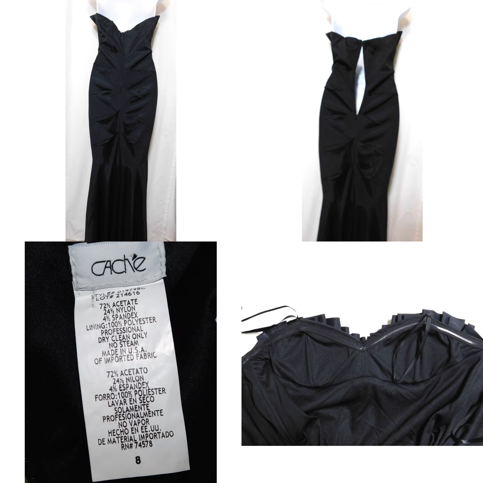 VINTAGE Cach 90s Mermaid Maxi Dress 8 Black Pleated Eveningwear Strapless  Women's - conticontadores.com.br