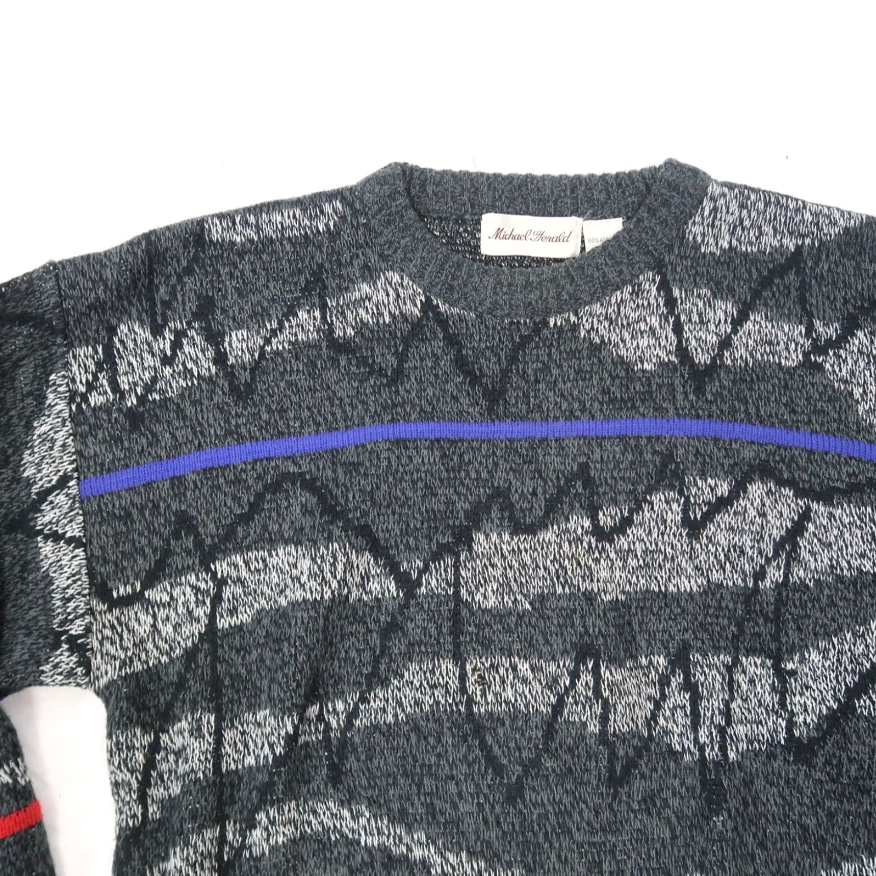 Vintage VINTAGE Michael Gerald Sweater Crew Neck Striped Grey Black 80s 90s Mens L Pullover Knit Acrylic Long Sleeve Size US L / EU 52-54 / 3 - 2 Thumbnail