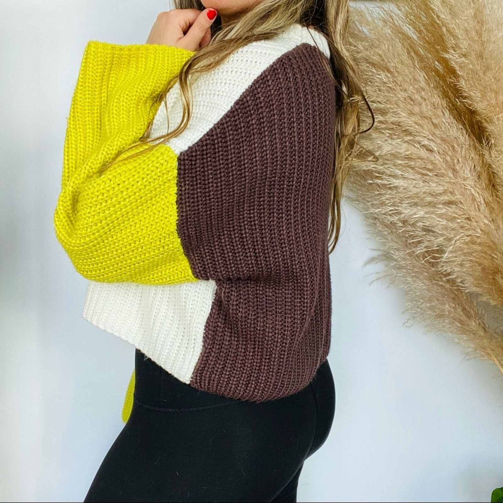 Dolls Kill DOLLS KILL BLUE BLUSH White Brown Yellow Chunky Knit Sweater Size S / US 4 / IT 40 - 3 Thumbnail