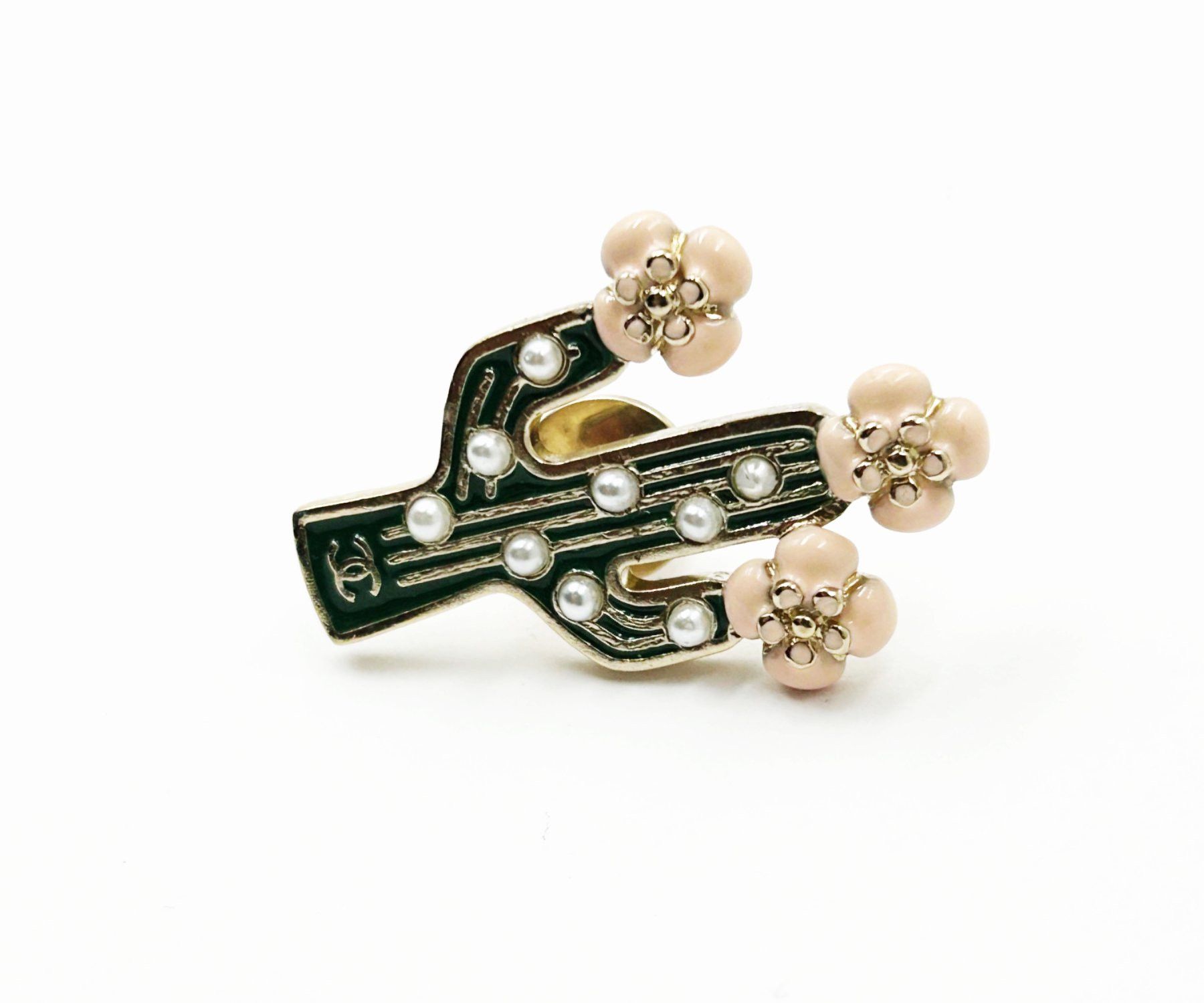 Chanel Chanel Gold CC Pink Flowers Green Cactus Pin Size ONE SIZE - 2 Thumbnail