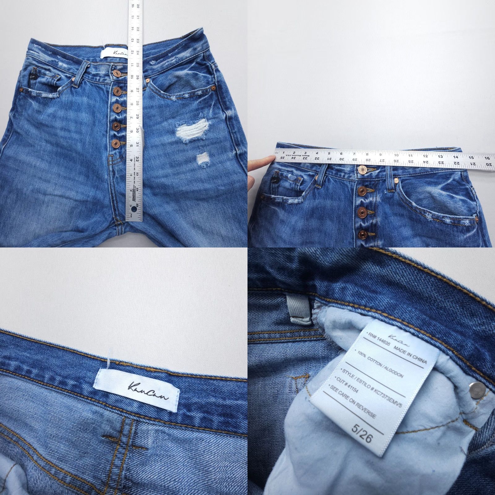 Vintage Kancan Ariena Ultra High Rise 90's Flare Jeans Blue Boho Distressed Size 5 / 26 Size 27" / US 4 / IT 40 - 8 Thumbnail