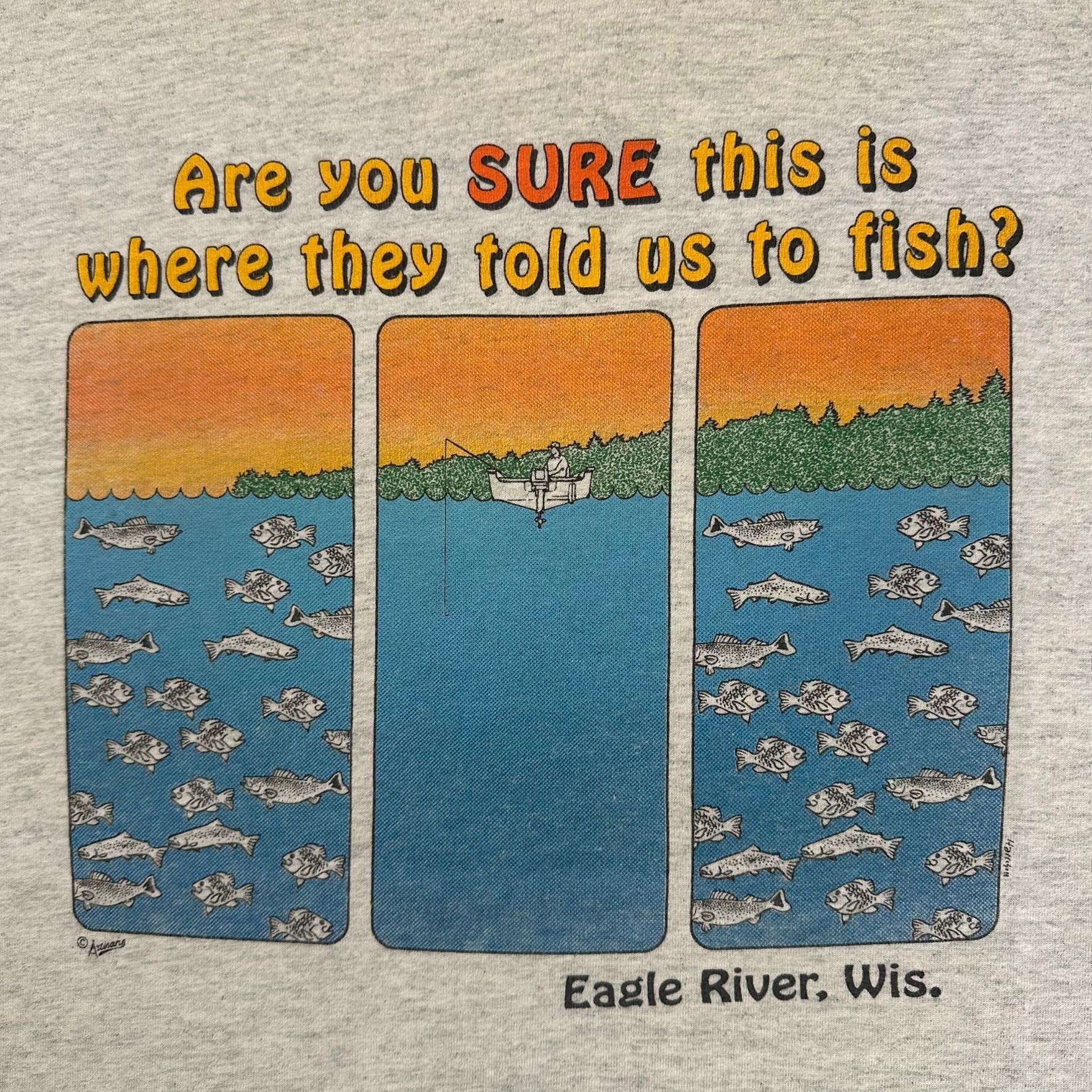 Vintage Vintage 90s Funny Fishing Cartoon T-Shirt Wisconsin Single S Size US XXL / EU 58 / 5 - 2 Thumbnail