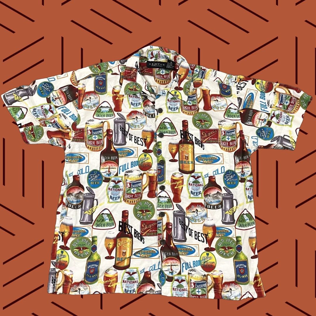Vintage Cactus Novelty Button-Up Shirt Mens Medium White Lager Beer Geometric 90s Casual Size US M / EU 48-50 / 2 - 1 Thumbnail
