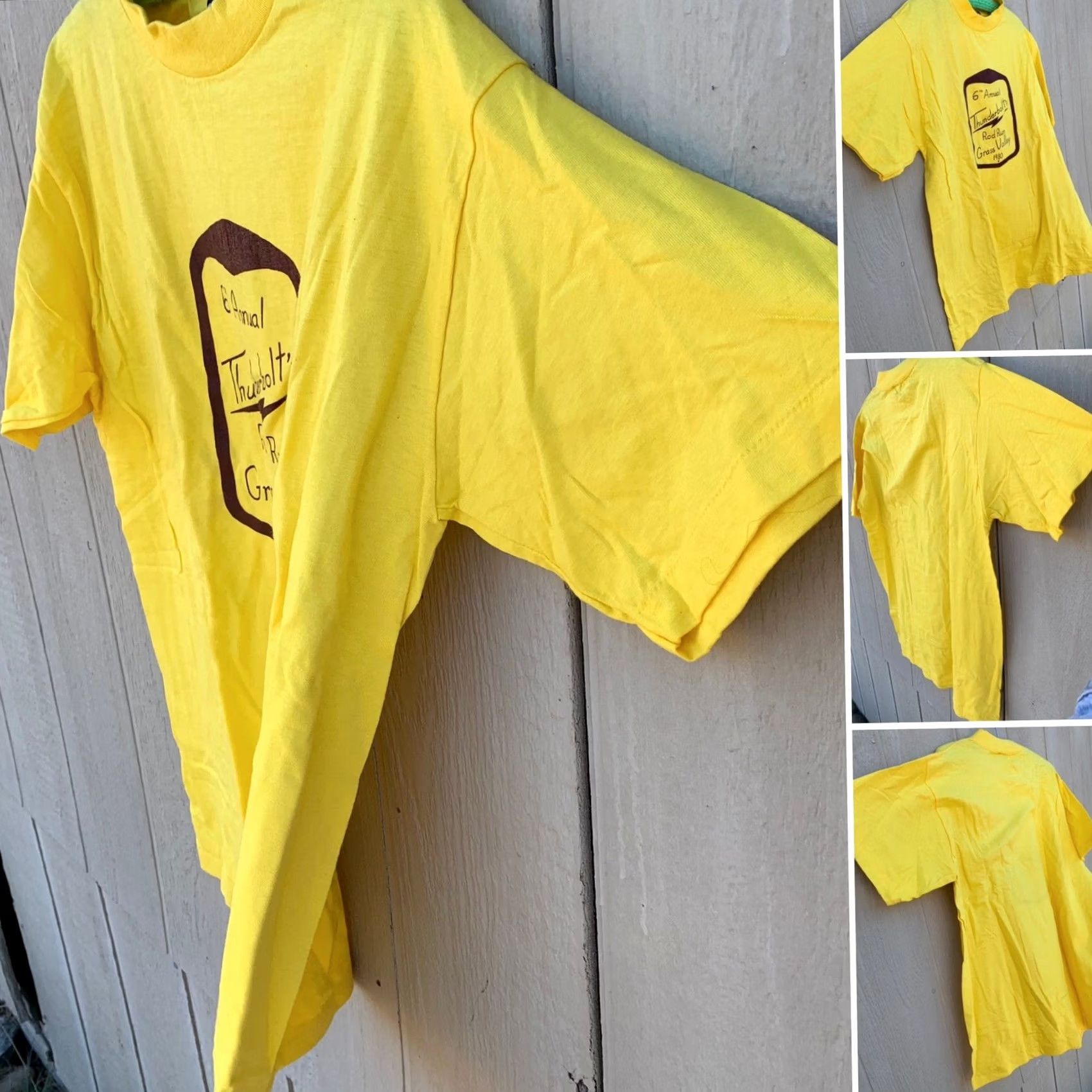 Anvil VINTAGE 6th Annual Thunderbolts Rod Run Grass Valley 1980 T-Shirt XL 80s Yellow Anvil Unisex Graphic Tee Size US XL / EU 56 / 4 - 3 Thumbnail