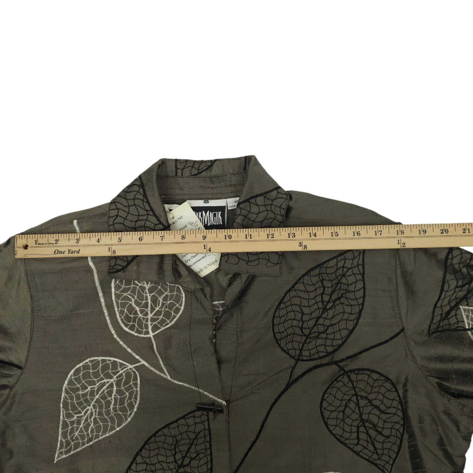 Other Yak Magik Shirt Jacket XL Embroidered Leaf Silk Boho Vintage Size XL / US 12-14 / IT 48-50 - 4 Thumbnail