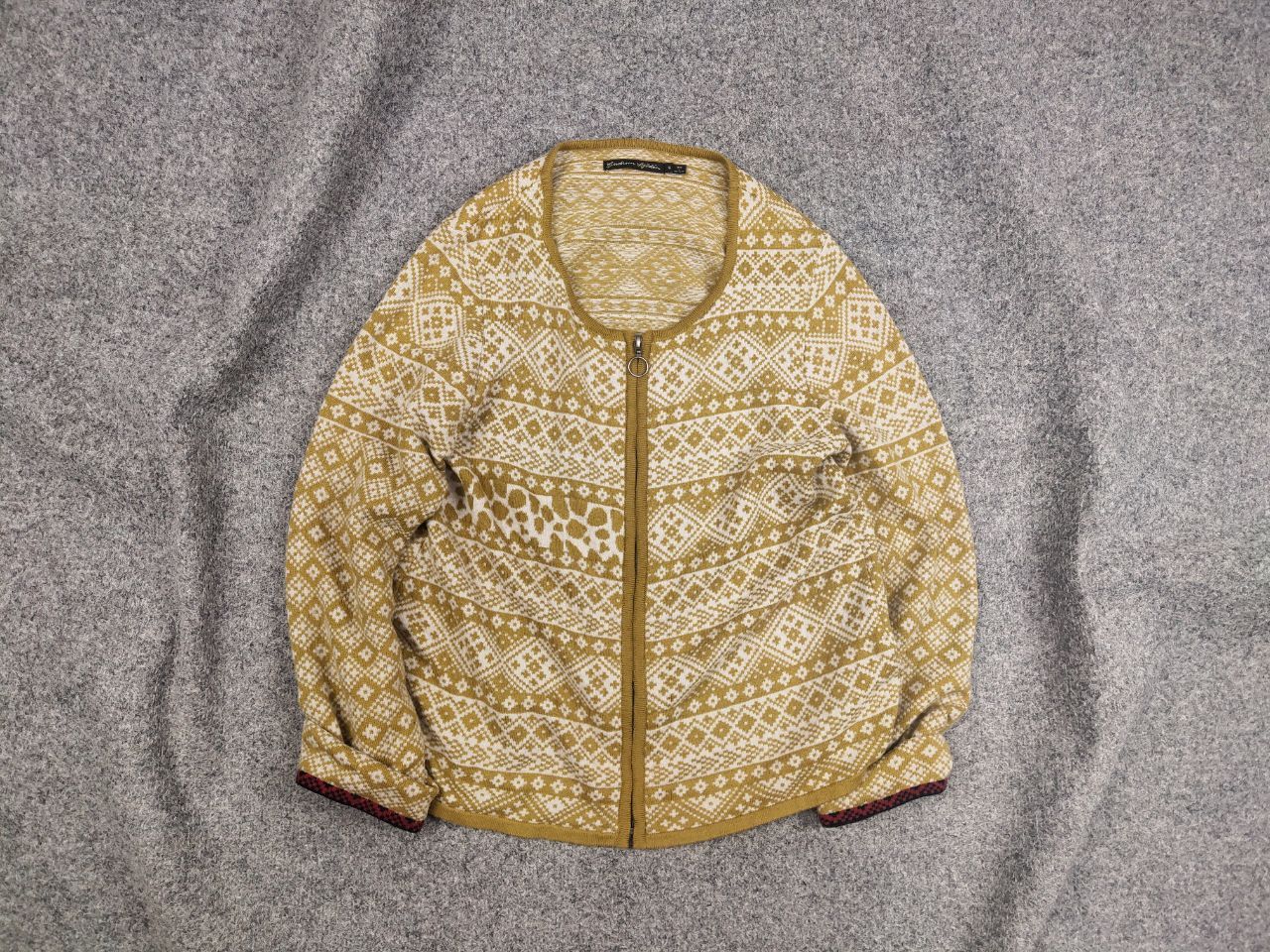 Gudrun Sjoden Gudrun Grenz zip Wool Blend Yellow pattern Seater cardigan Size S / US 4 / IT 40 - 1 Thumbnail