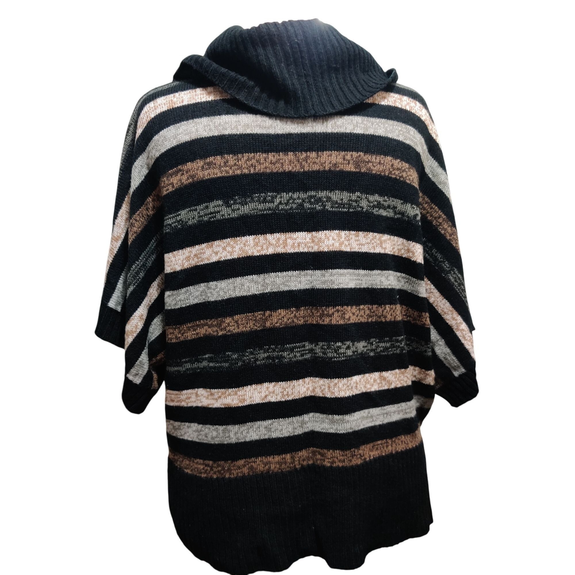 Other Faded Glory XXL Black Tan Gray Striped Knit Cowl Neck Batwin Size XXL / US 16-18 / IT 52-54 - 7 Thumbnail