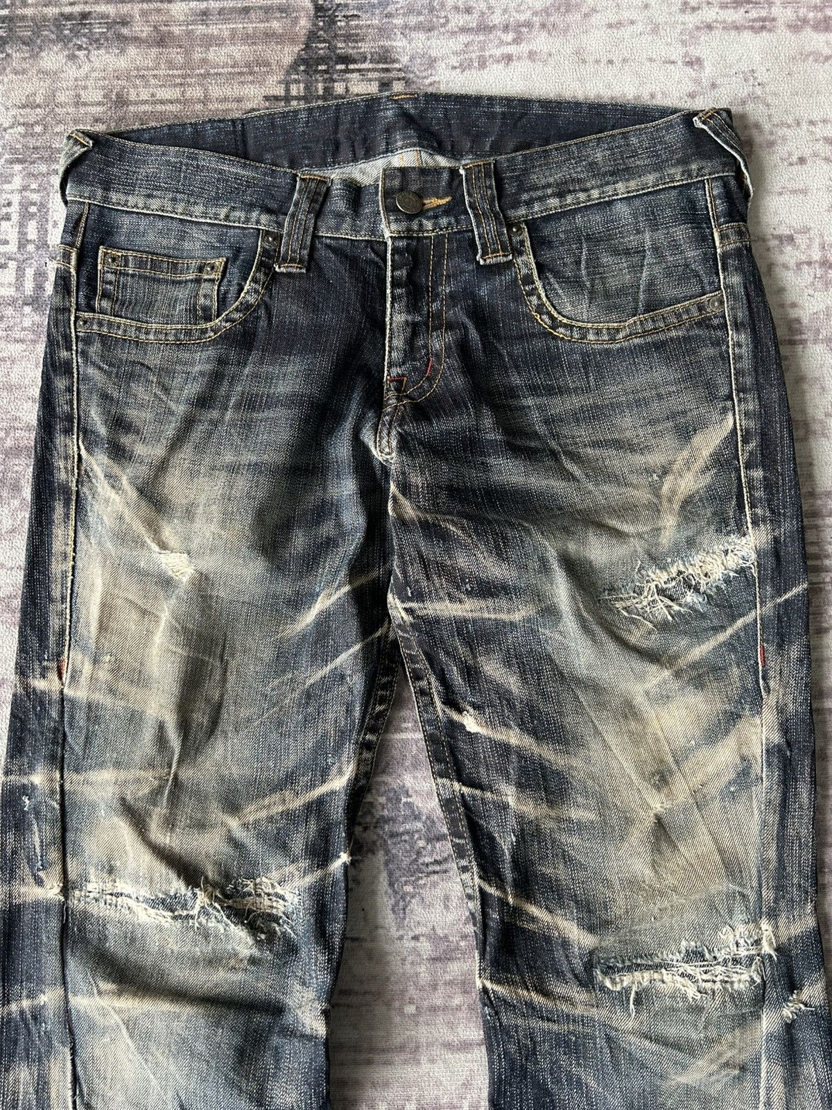 Tornado Mart Flared “ Tornado Mart “ Distressed Mudwash Jeans Size US 34 / EU 50 - 4 Thumbnail