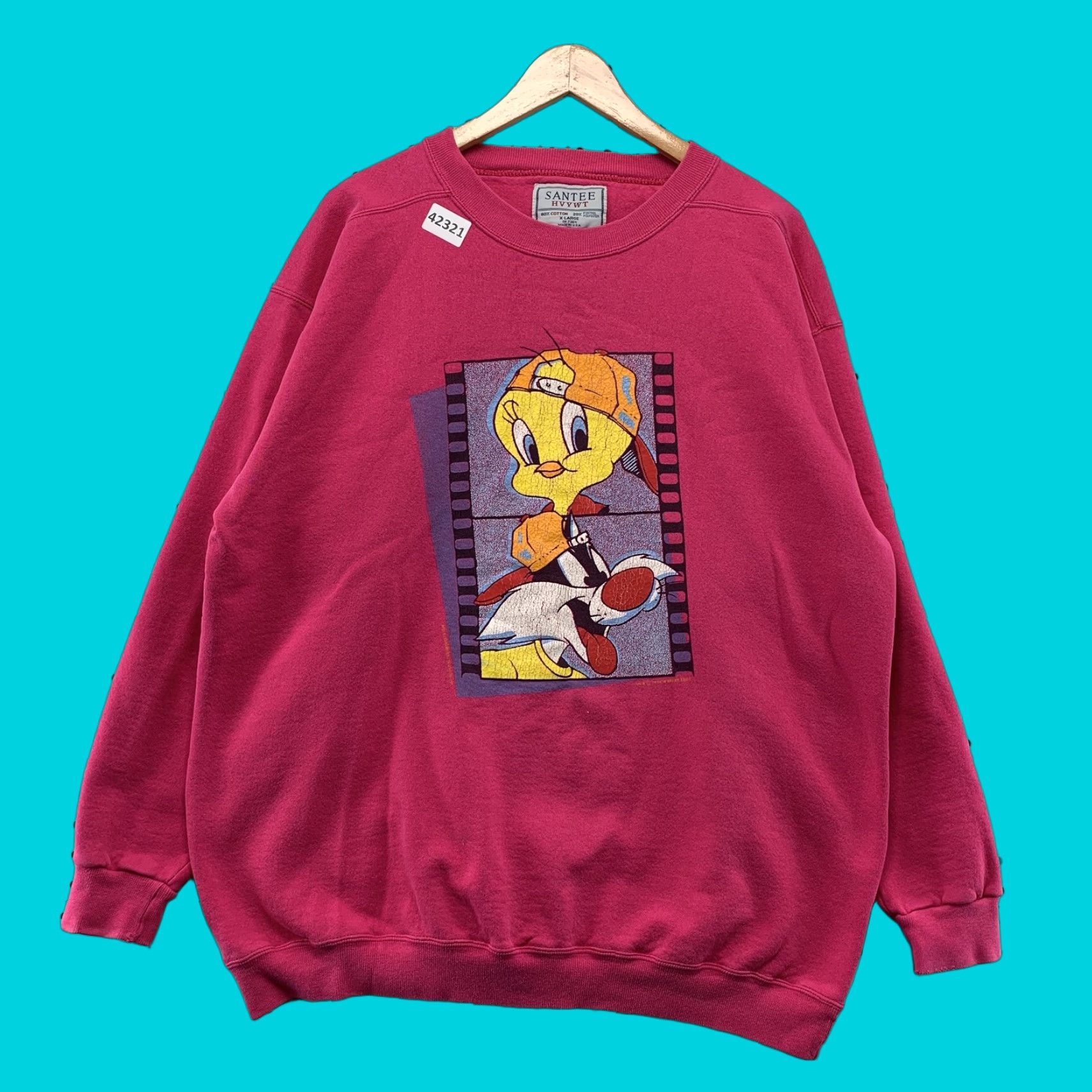Pinko VINTAGE Santee Sweatshirt Shirt Mens XL Pink Tweety Cartoon 90s Pullover USA Cartoon 90s Mens XL Pink Tweety Bird Santee Sweatshirt Size US XL / EU 56 / 4 - 1 Thumbnail
