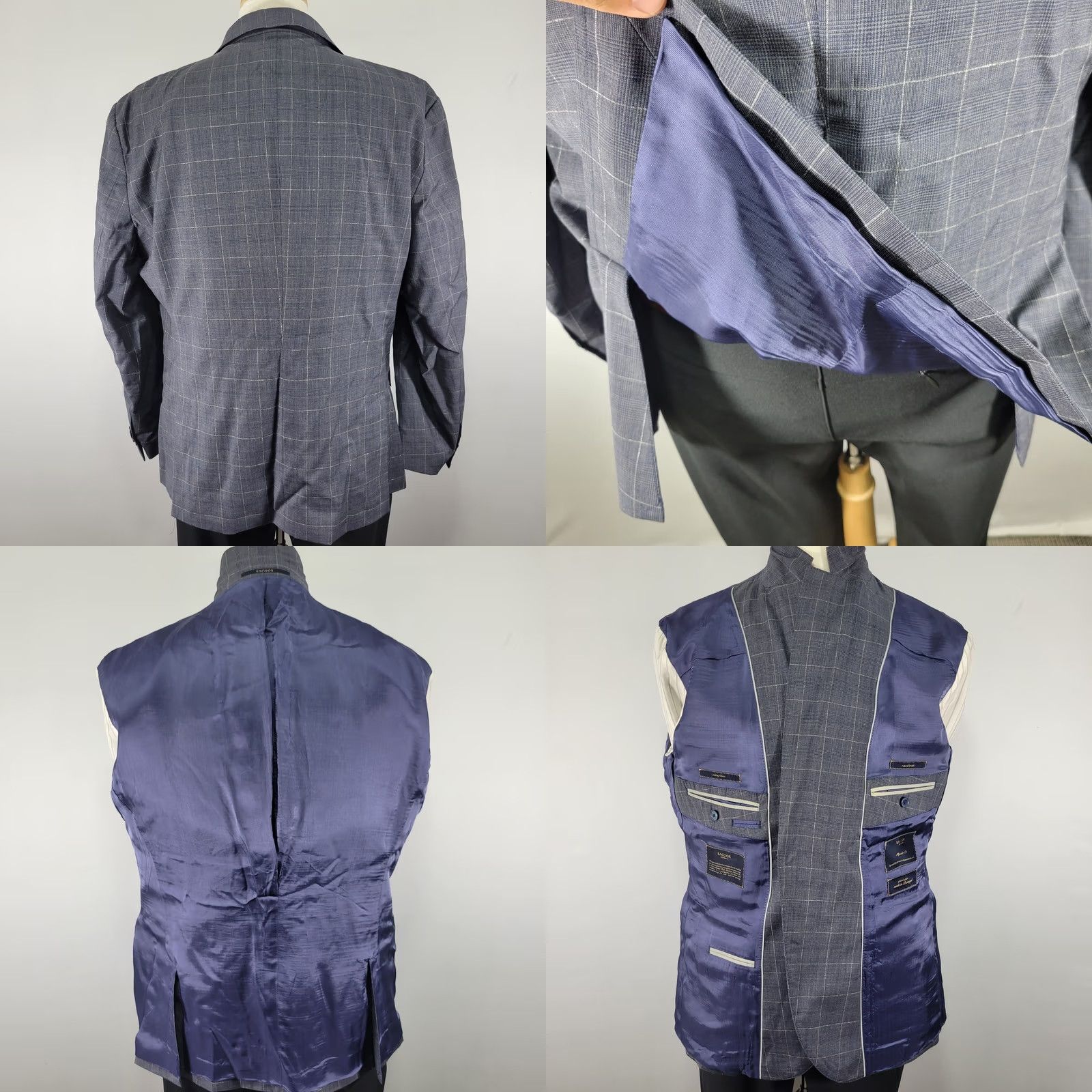 Vintage Sacoor Brothers Sport Coat Blazer Mens 48R Blue Plaid Wool Stretch Two Button Size 48R - 9 Thumbnail