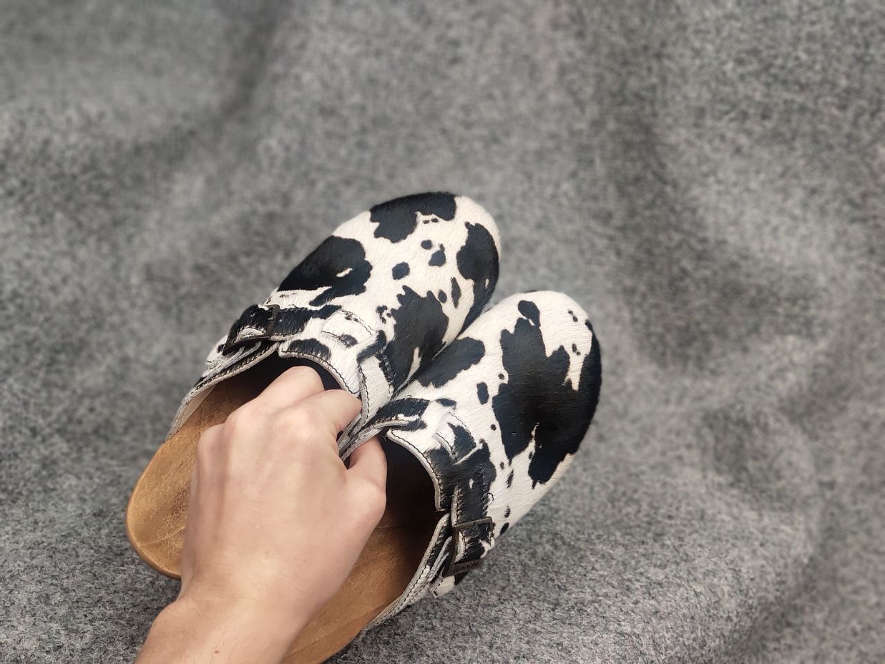 Woody Design Manu Fur W' Leather cowhide Clogs mules Shoes