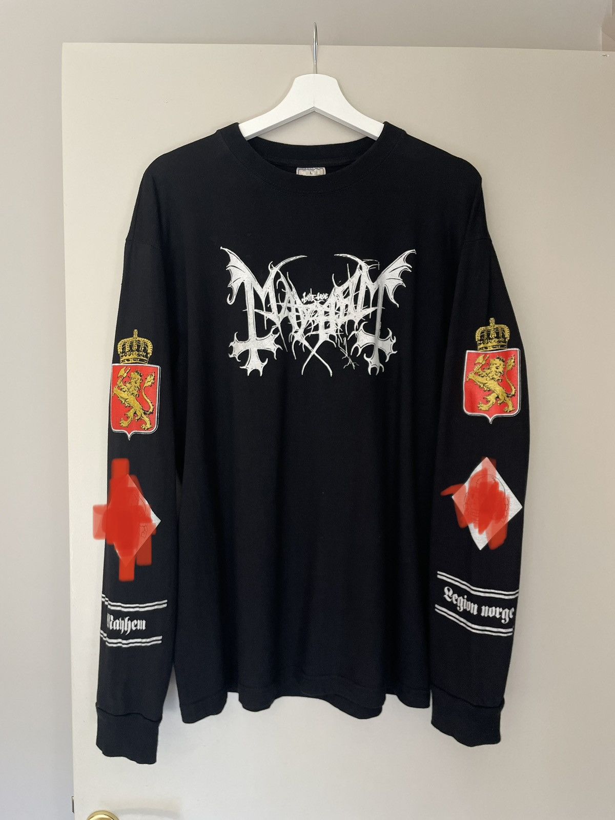 image of Band Tees x Vintage 1990S Mayhem Legion Norge Longsleeve in Black, Men's (Size Large)