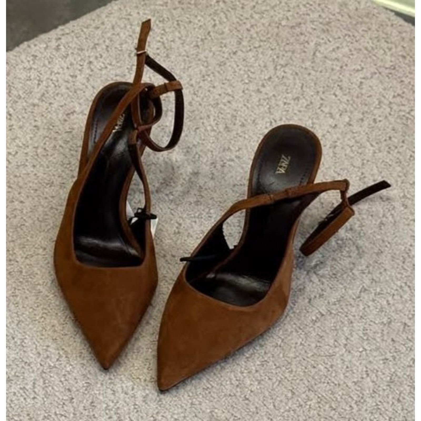 Zara ZARA Brown Leather Slingback Heels NWT Size US 10 / IT 40 - 10 Thumbnail