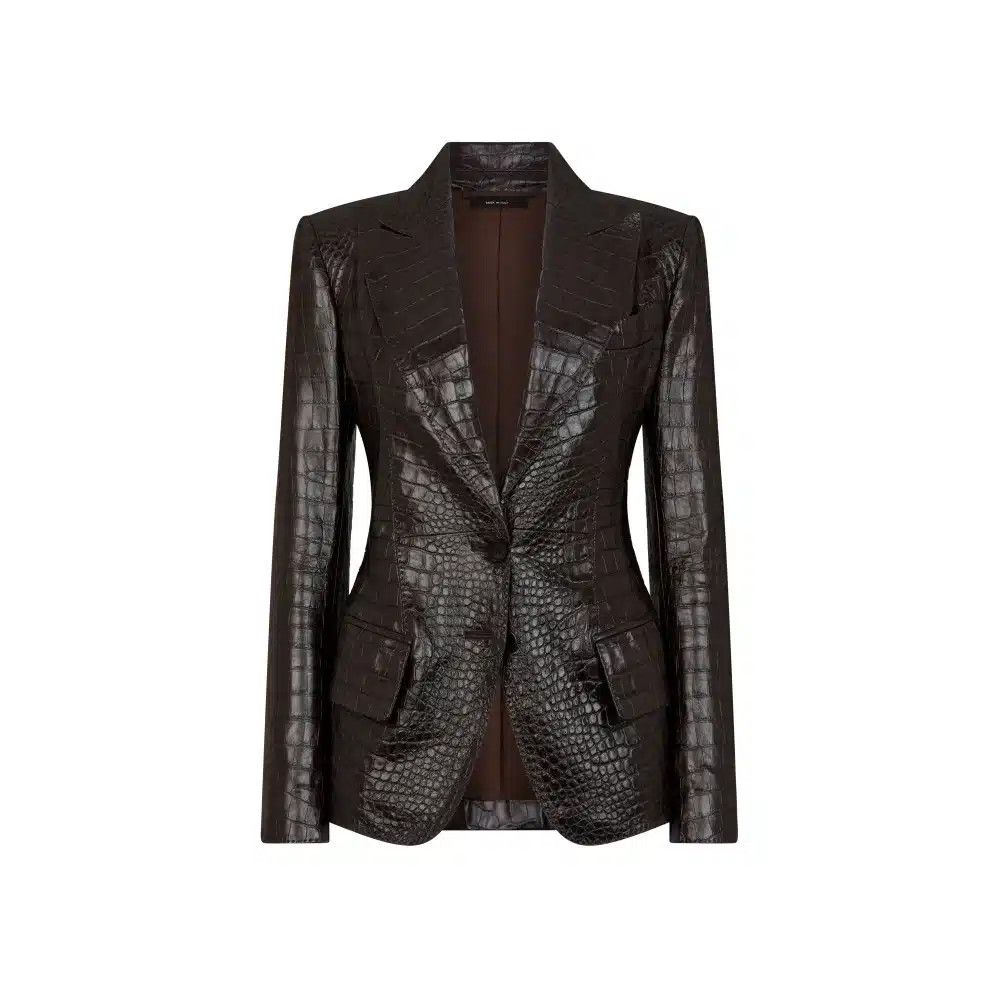Tom Ford o1loc1c0325 GIL534 Croco Effect Leather Jacket in Dark Brown Size XS / US 0-2 / IT 36-38 - 1 Thumbnail