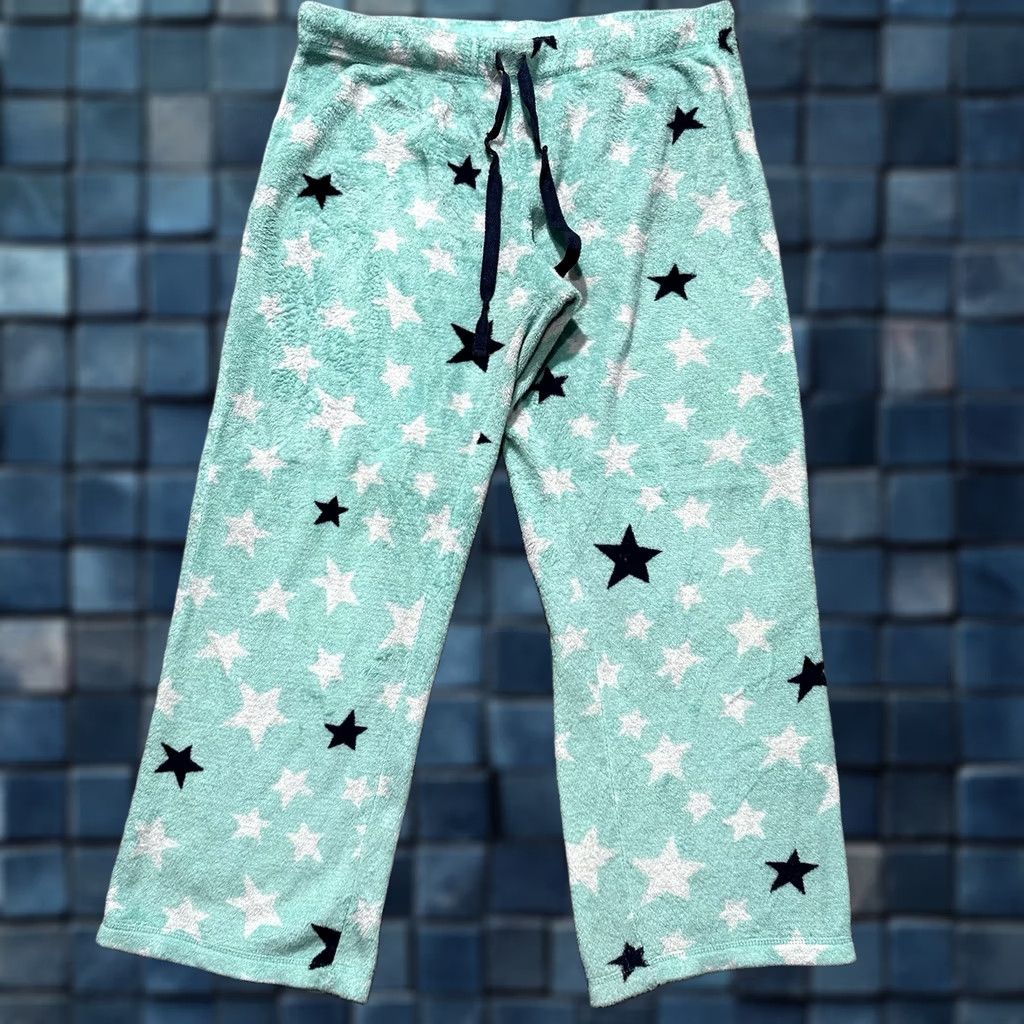 Vintage Secret Treasures Pajama Pants Women XL Mint Green Star Print Fleece Lounge Sleep Size 40" / US 18 - 1 Thumbnail