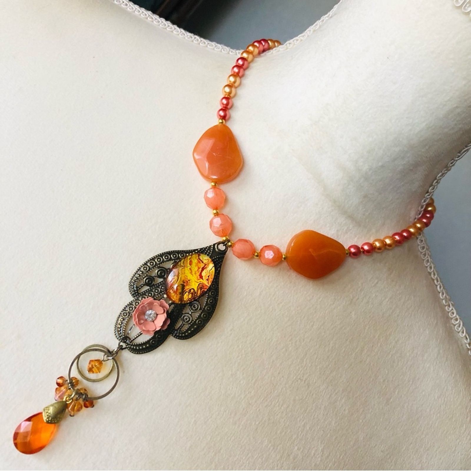 Handmade Handcrafted repurpose cabochon filigree Pearl necklace Size ONE SIZE - 1 Thumbnail