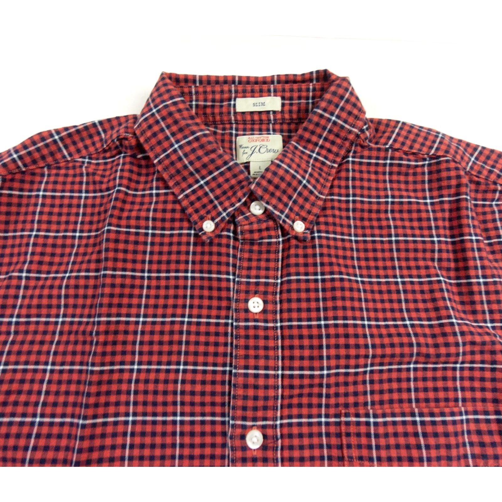 J.Crew J.CREW Shirt Adult Large Red Oxford Button-Up Long Sleeve Check Cotton Preppy Mens Size US L / EU 52-54 / 3 - 2 Thumbnail