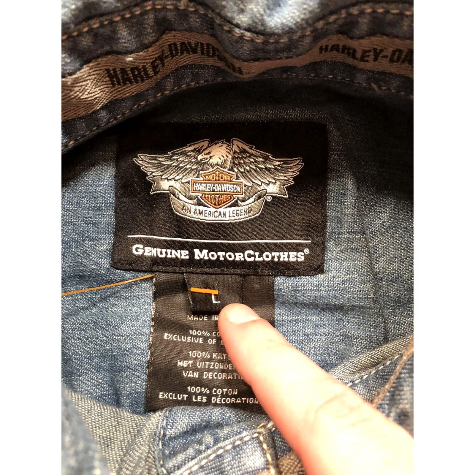 Harley Davidson Harley-Davidson Shirt Mens Large Denim Sleeveless Button-Up Bar & Shield Flames Embroidered Back Yoke Size US L / EU 52-54 / 3 - 6 Thumbnail