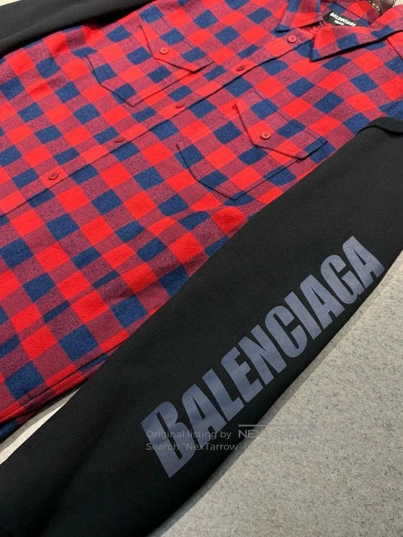 Balenciaga Balenciaga Red Blue Plaid Paneled Sleeve Shirt Jacket. Size US M / EU 48-50 / 2 - 3 Thumbnail