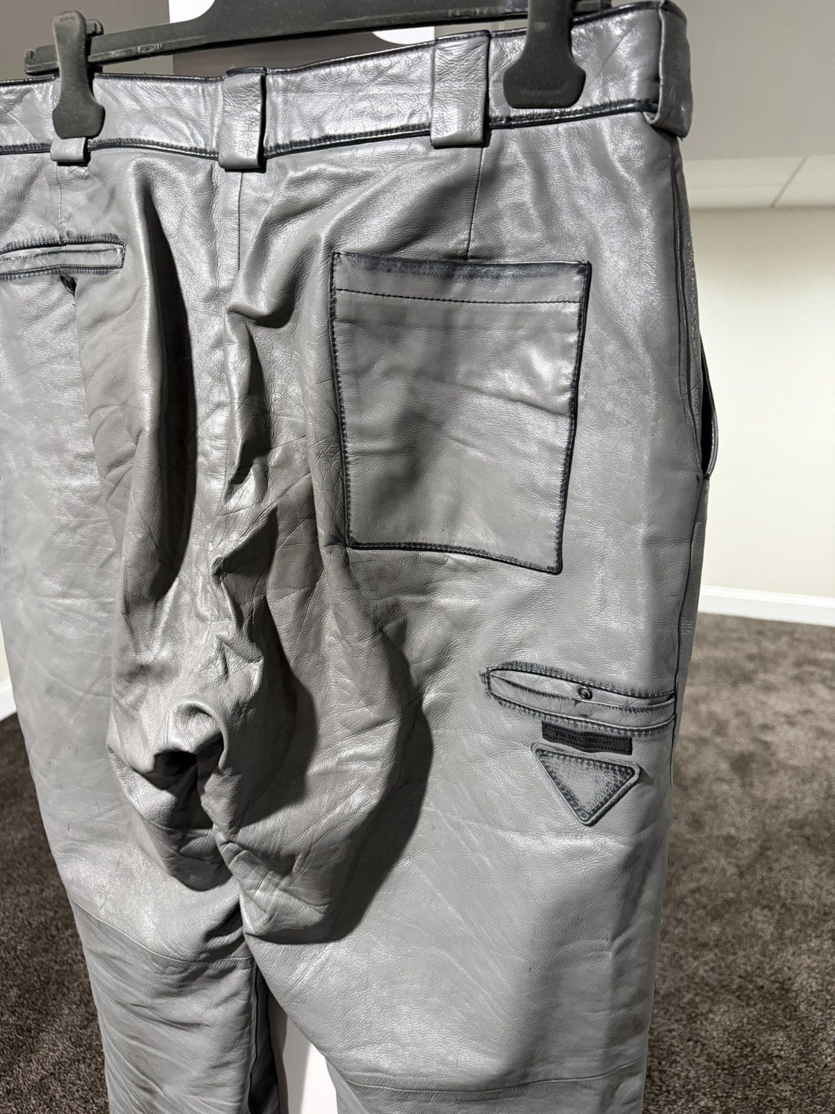 Prada Prada FW 2018 Gray Calfskin Leather Wide Side Stripe Pants Size US 33 - 4 Thumbnail