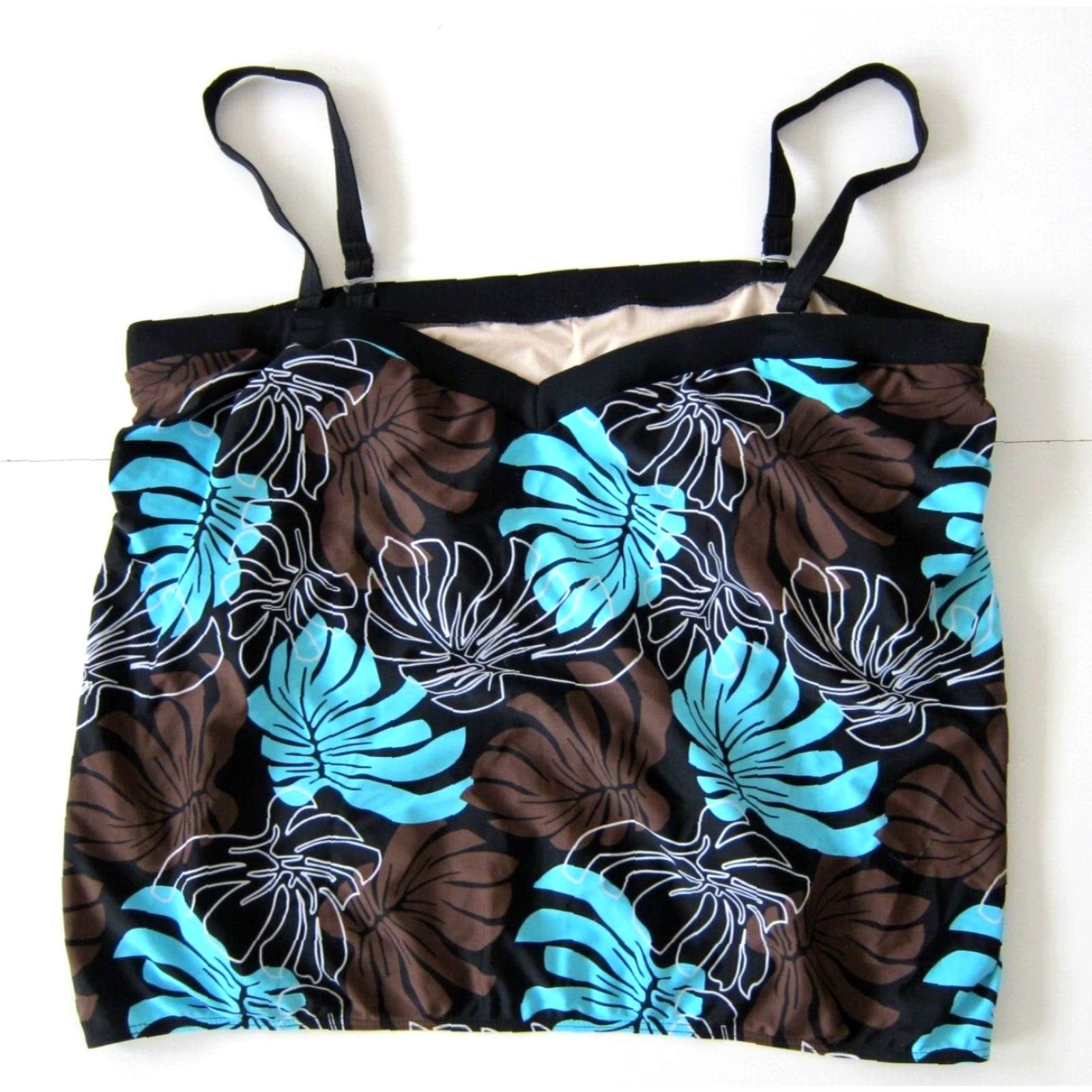 Silhouette VINTAGE Silhouette Tankini Swim Top Women UK 30 Black Brown Blue Floral Built In Bra Plus Size 30 Aloha Womens Size 4XL / US 24-26 - 2 Thumbnail