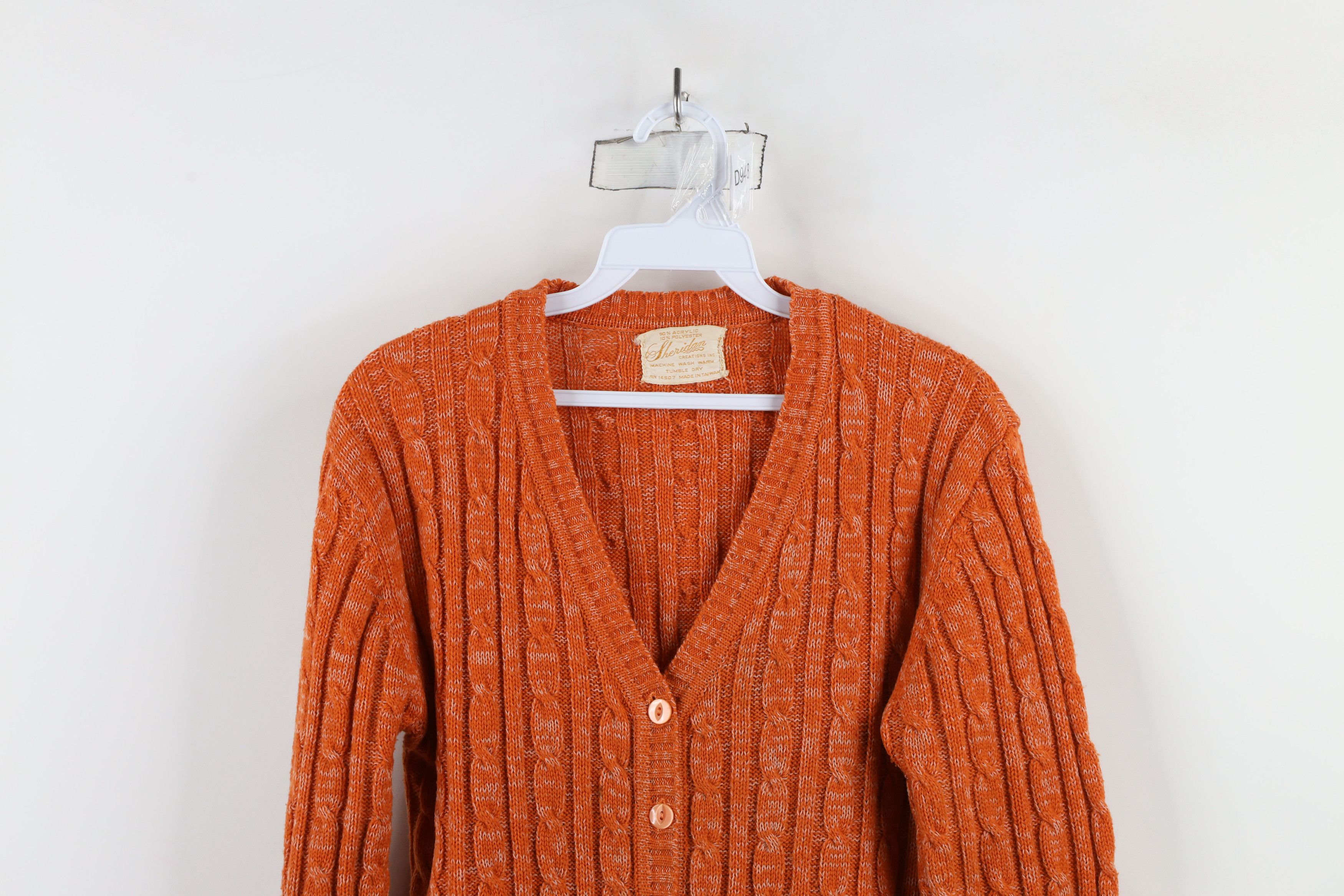 Vintage Vintage 70s Streetwear Cable Knit Cardigan Sweater Orange Size M / US 6-8 / IT 42-44 - 2 Thumbnail