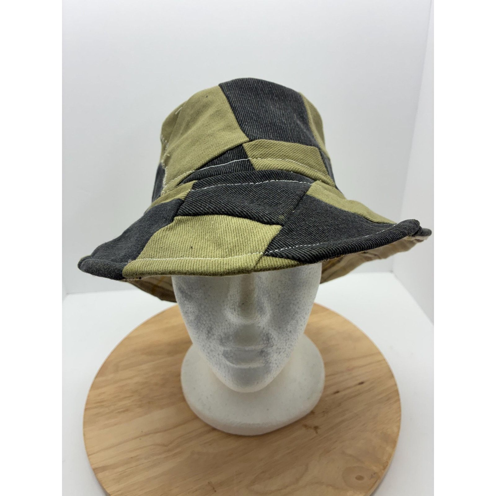 Other Green & Black Patchwork Bucket Hat, Upcycled Denim Cotton Size ONE SIZE - 11 Thumbnail