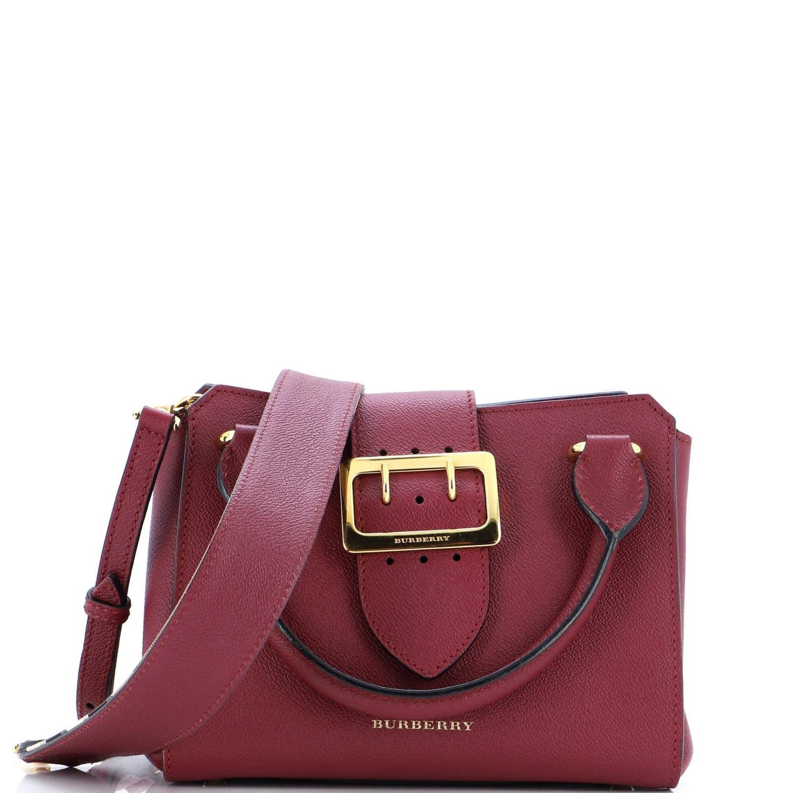 image of Burberry Buckle Tote Leather Small in Red, Women's