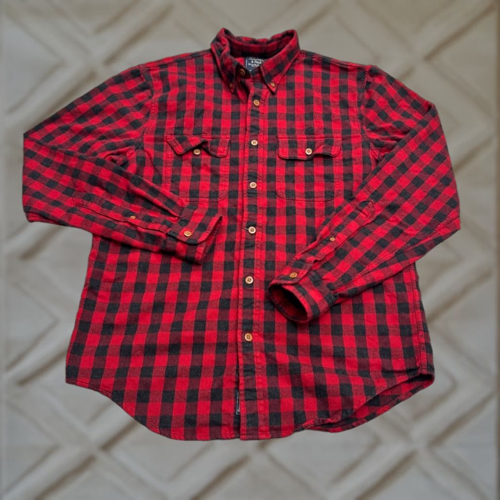 Abercrombie & Fitch Abercrombie & Fitch Buffalo Flannel Shirt Men Red Black Plaid Cotton Long Sleeve L Size Button-Up Shirt Size US L / EU 52-54 / 3 - 1 Thumbnail