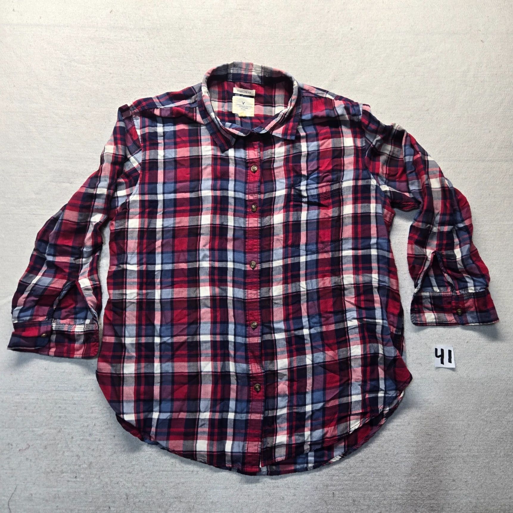 American Eagle Outfitters American Eagle Shirt Red Plaid Oversized Fit Button Up Long Sleeve XL Men Size US XL / EU 56 / 4 - 2 Thumbnail