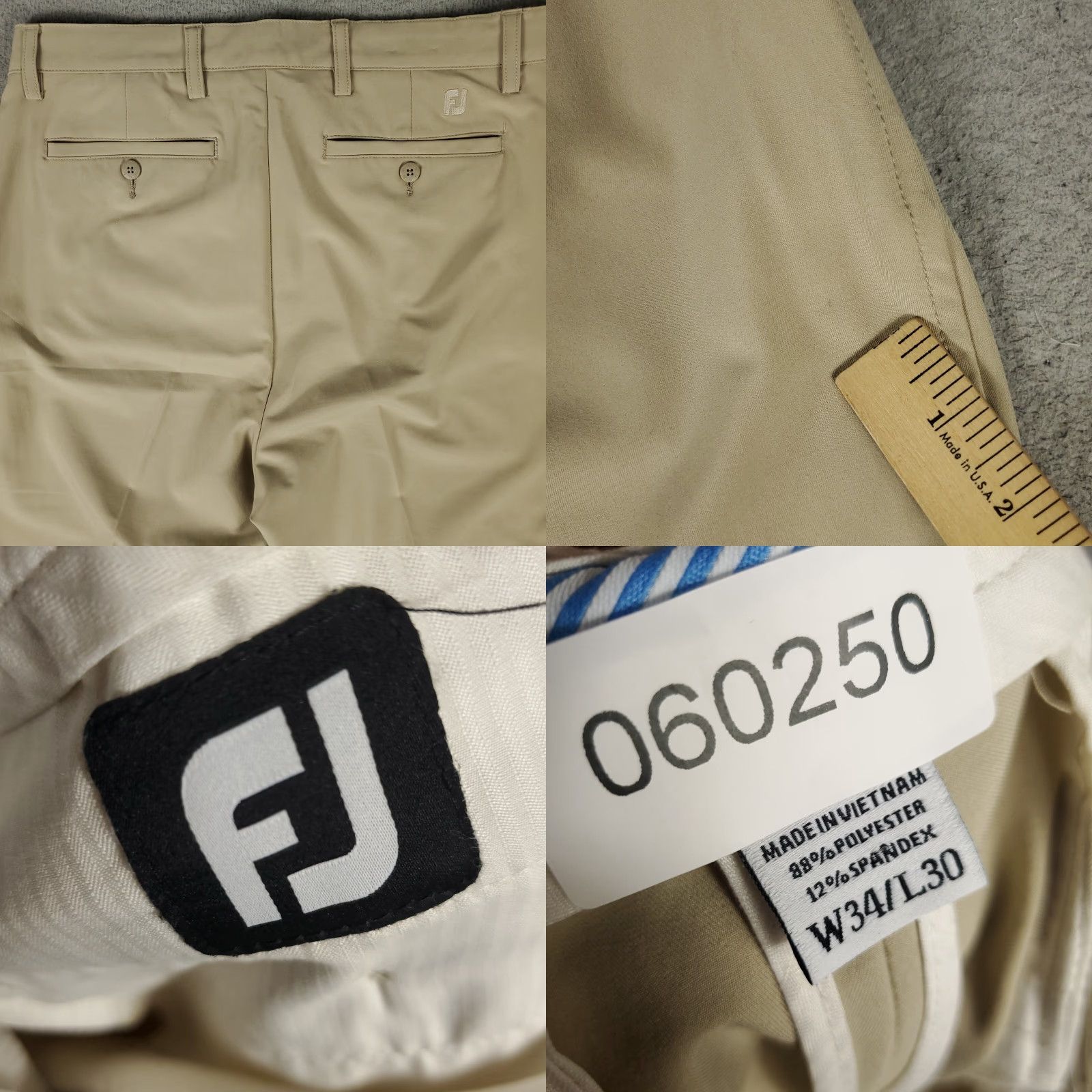 Footjoy FootJoy Pants Mens 34x30 Beige Chino Flat Front Regular Fit Straight Leg. Size US 34 / EU 50 - 8 Thumbnail