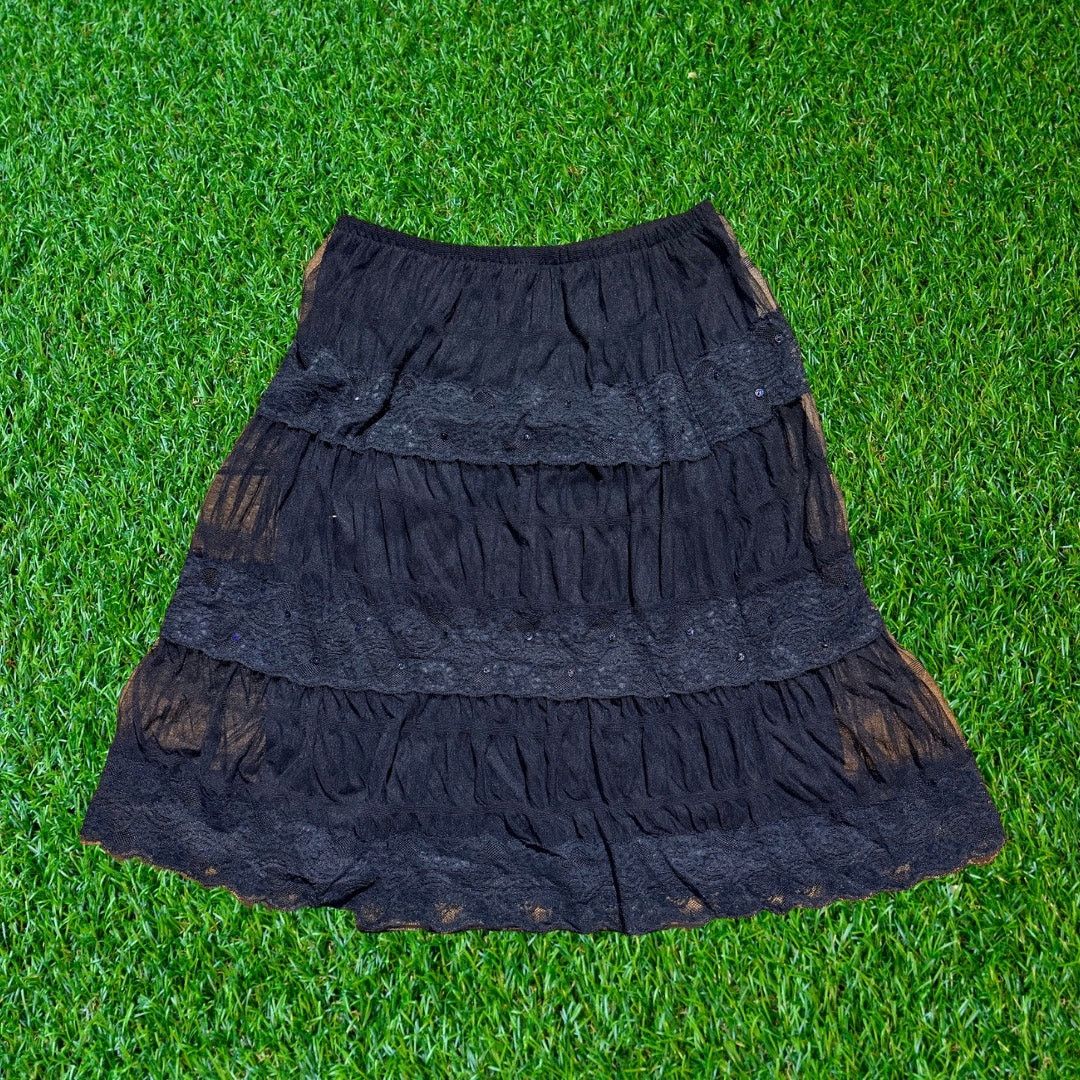 Other Vintage Black Lace Skirt Size 34" / US 12 / IT 48 - 2 Thumbnail