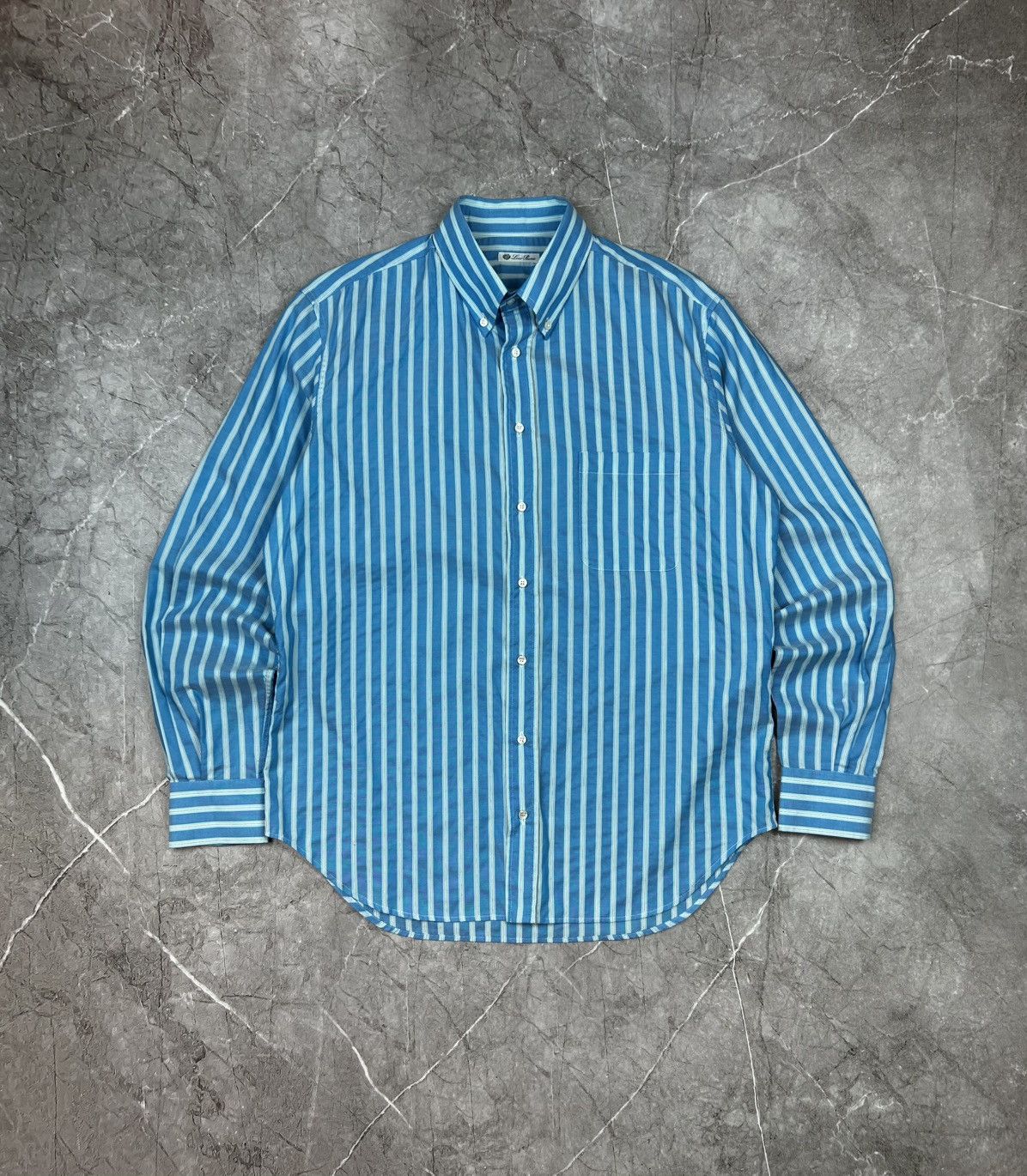 Loro Piana Loro Piana Shirt Button Up White Blue Stripped Cotton Formal Size US L / EU 52-54 / 3 - 3 Thumbnail
