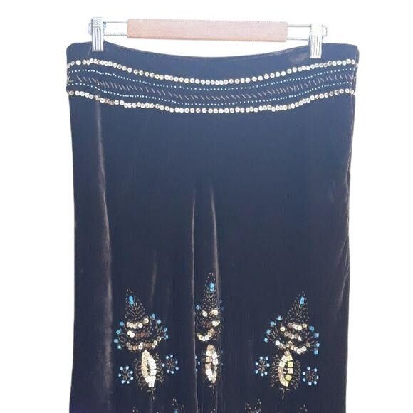 Vintage Vtg 90 Carole Little Brown Velour Maxi Skirt Sz L Native Tri Size 34" / US 12 / IT 48 - 5 Thumbnail