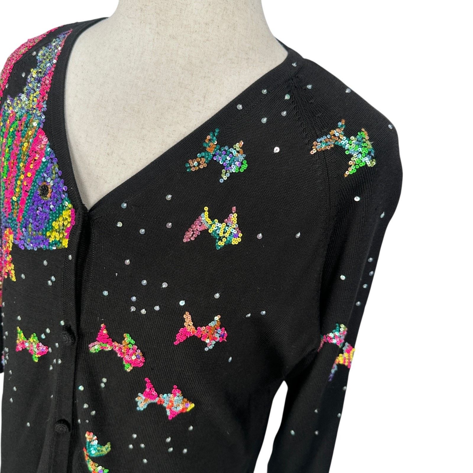 Other VTG Michael Simon Fish Cardigan Sweater Women XL Silk Black Size XL / US 12-14 / IT 48-50 - 2 Thumbnail