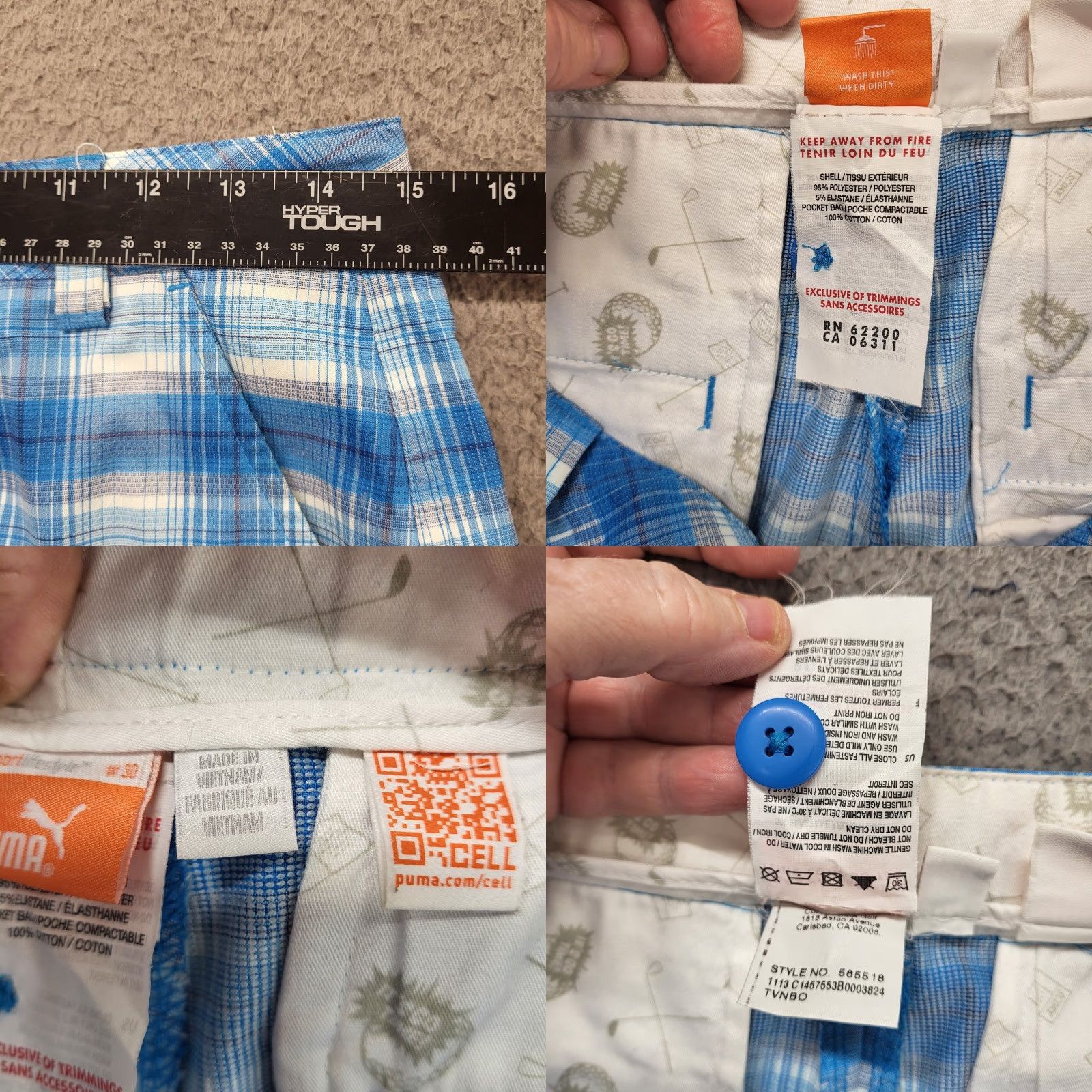Puma Puma Shorts Mens 30 Blue Plaid Active Golf Chino Performance Flat Front Wicking Size US 30 / EU 46 - 8 Thumbnail