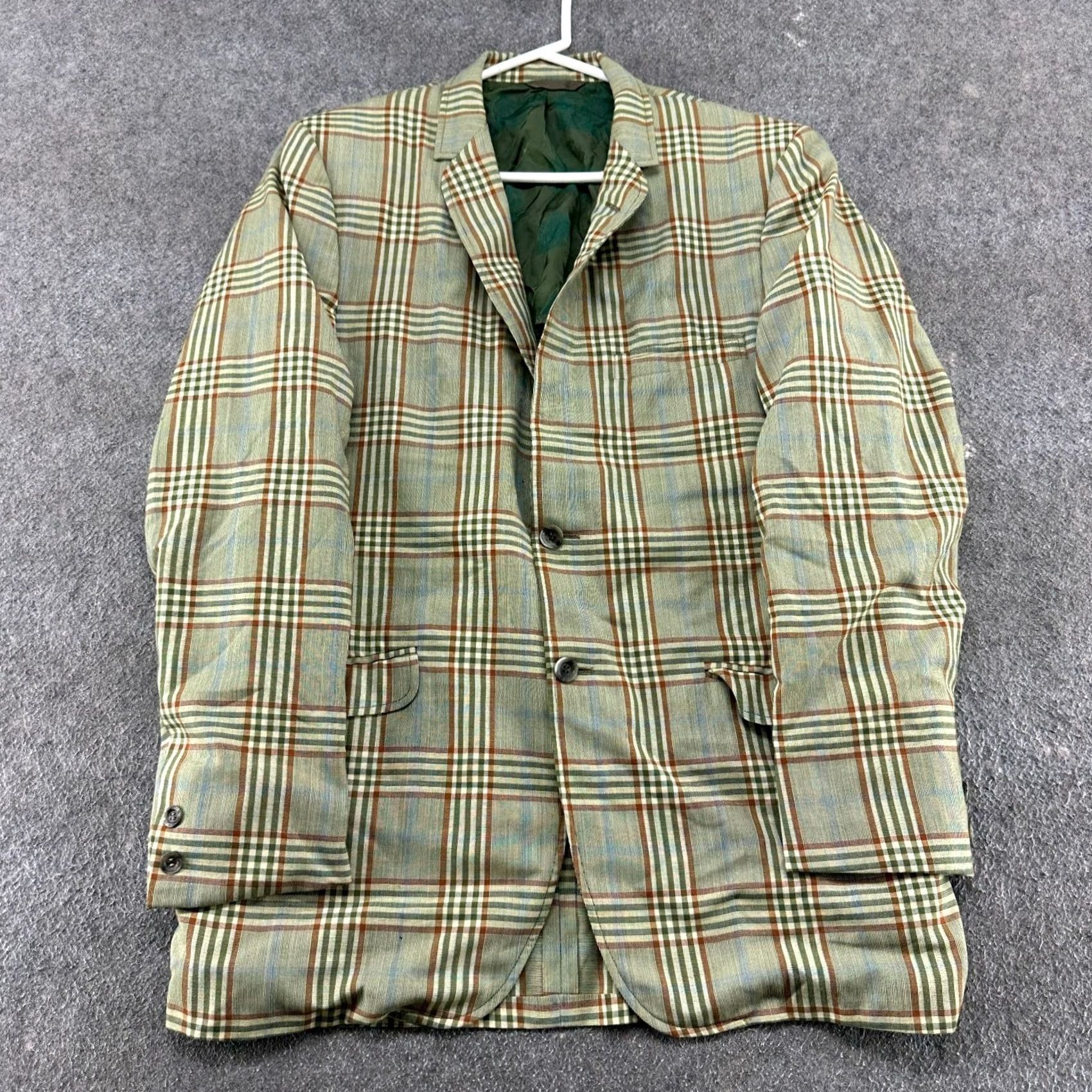 Vintage VINTAGE Hughes Hatcher Suffrin Blazer Mens 42 Green Wool Windowpane Tweed Plaid 60s Suit Jacket Size 42R - 2 Thumbnail