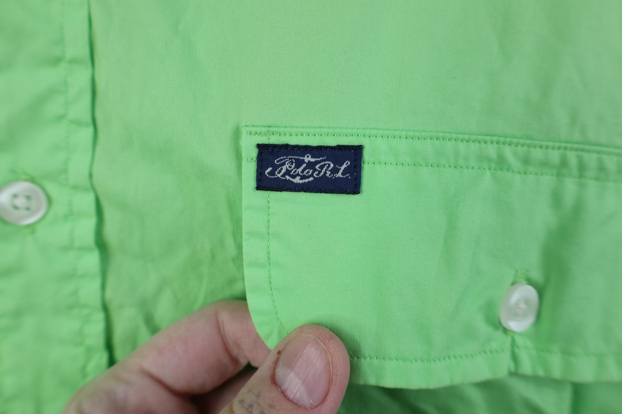Polo Ralph Lauren Vintage 90s Ralph Lauren Script Collared Button Shirt Lime Size US L / EU 52-54 / 3 - 5 Thumbnail