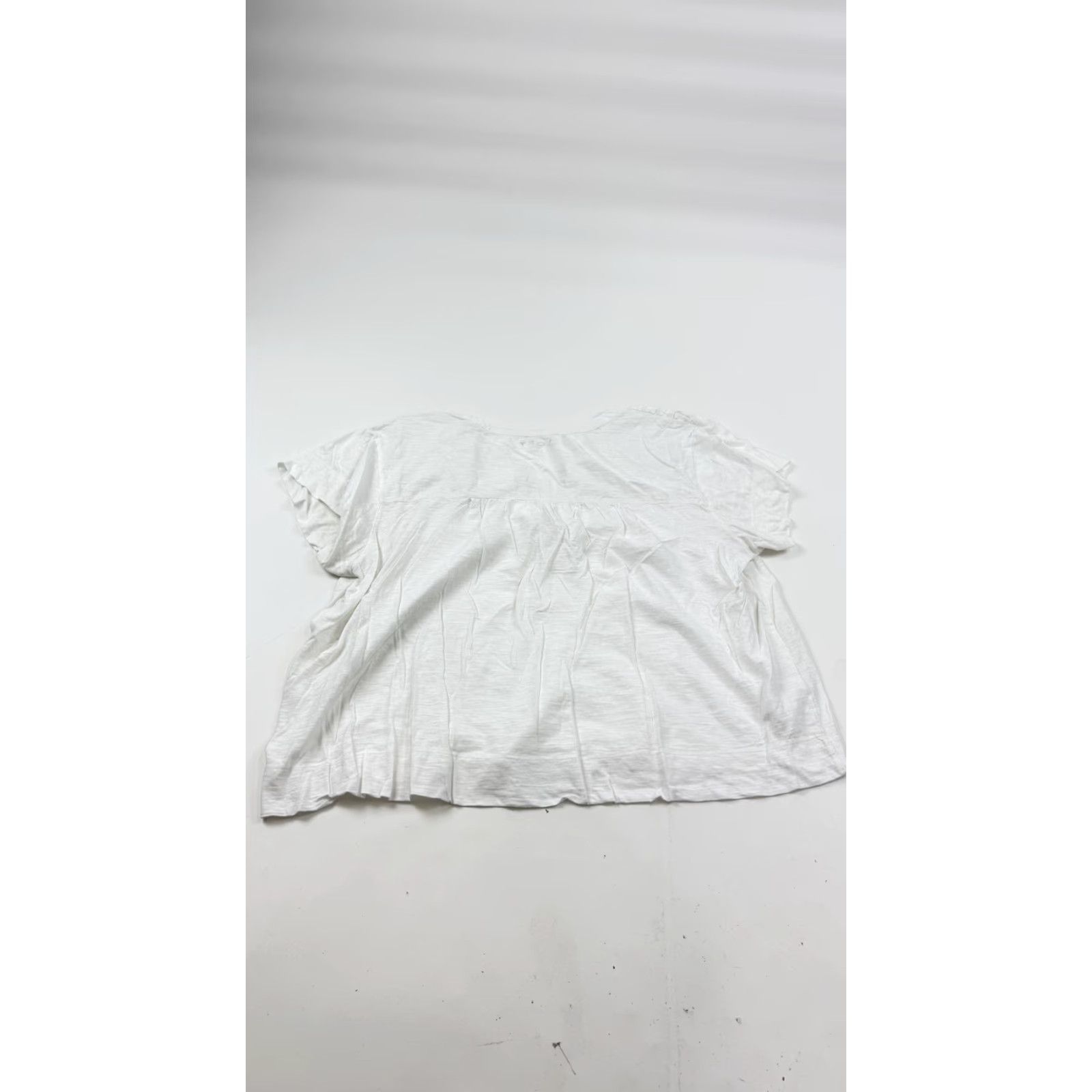 Loft LOFT Blouse Womens Large White Pintuck Henley Short Sleeve Peasant Top - 100% Cotton, Relaxed Fit Size L / US 10 / IT 46 - 4 Thumbnail