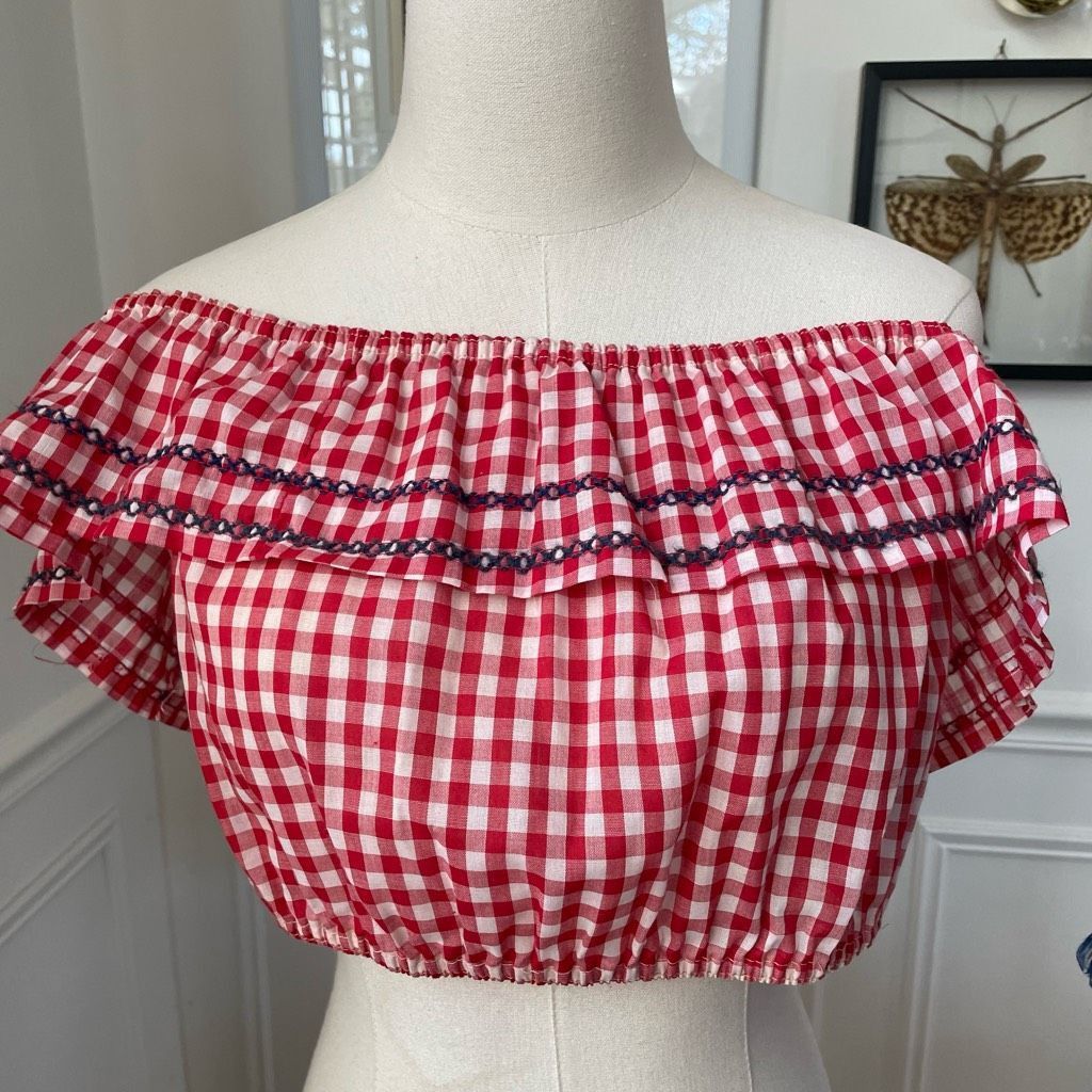 Vintage Vintage 70s Red Gingham Crop Top High Rise Shorts M Size M / US 6-8 / IT 42-44 - 3 Thumbnail