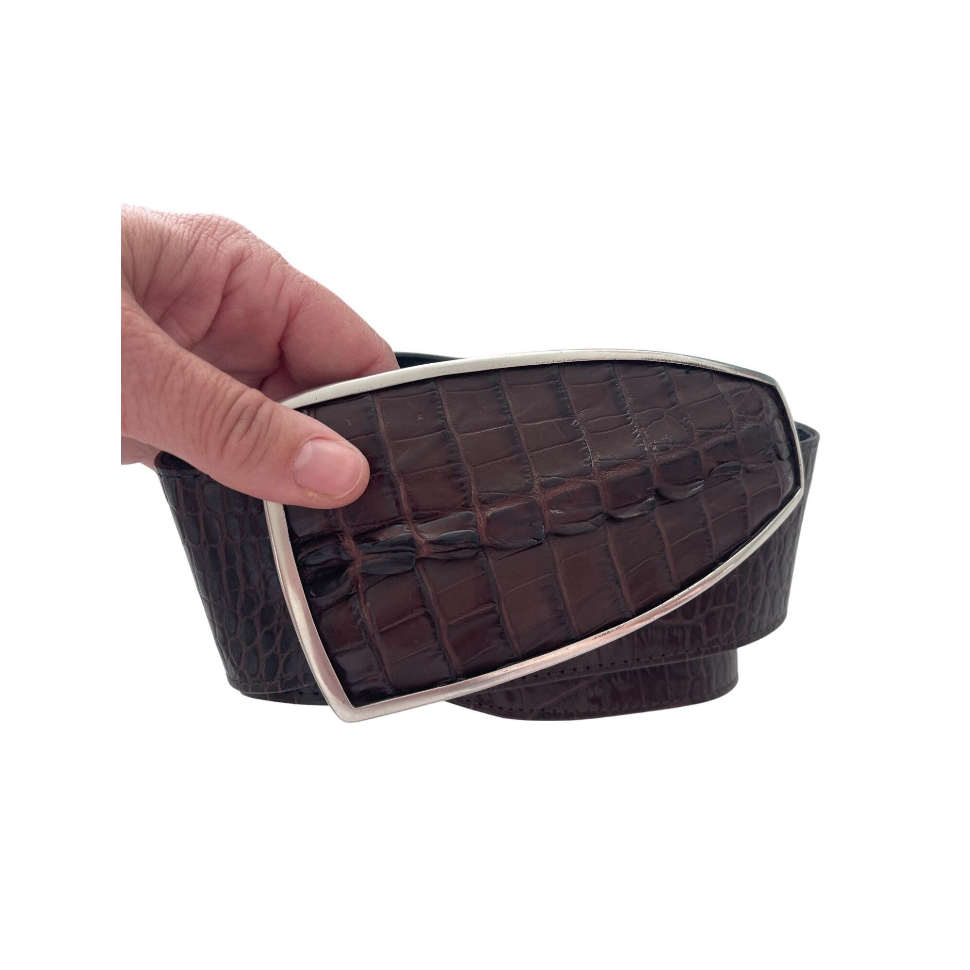 The Unbranded Brand Womens Belt One Size Brown Crocodile Statement Size ONE SIZE - 1 Thumbnail