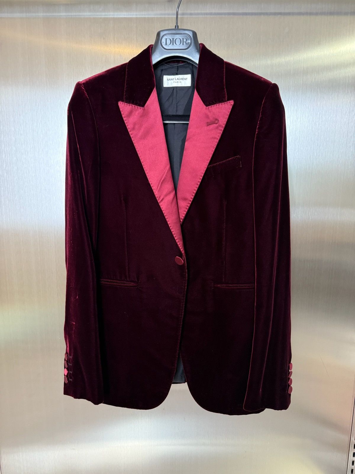 Saint Laurent Paris Aw16 Burgundy Velvet Smoking Jacket Blazer with satin lapel Size 42R - 1 Thumbnail