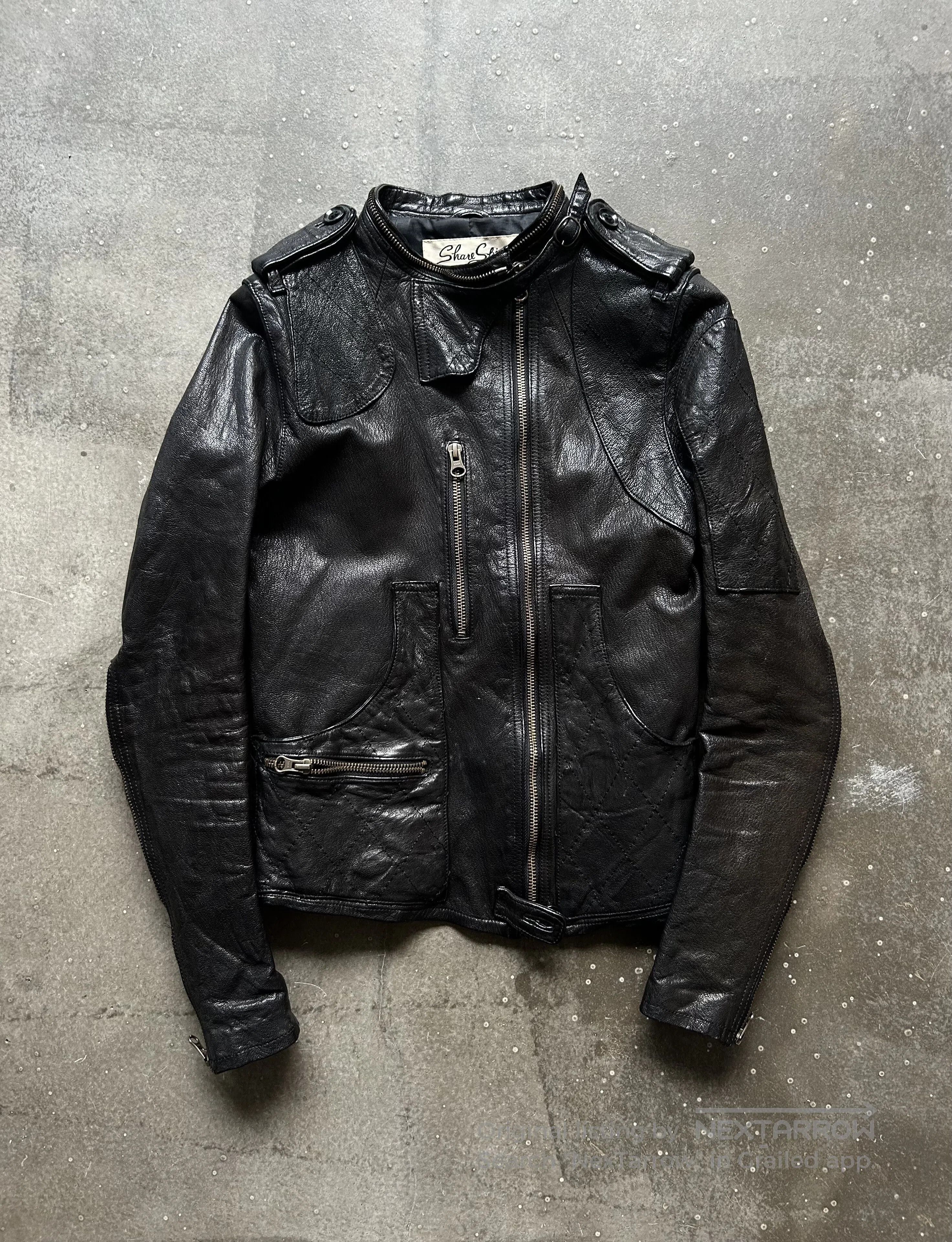 Share Spirit Homme Share spirit navy gasmask leather jacket | Grailed
