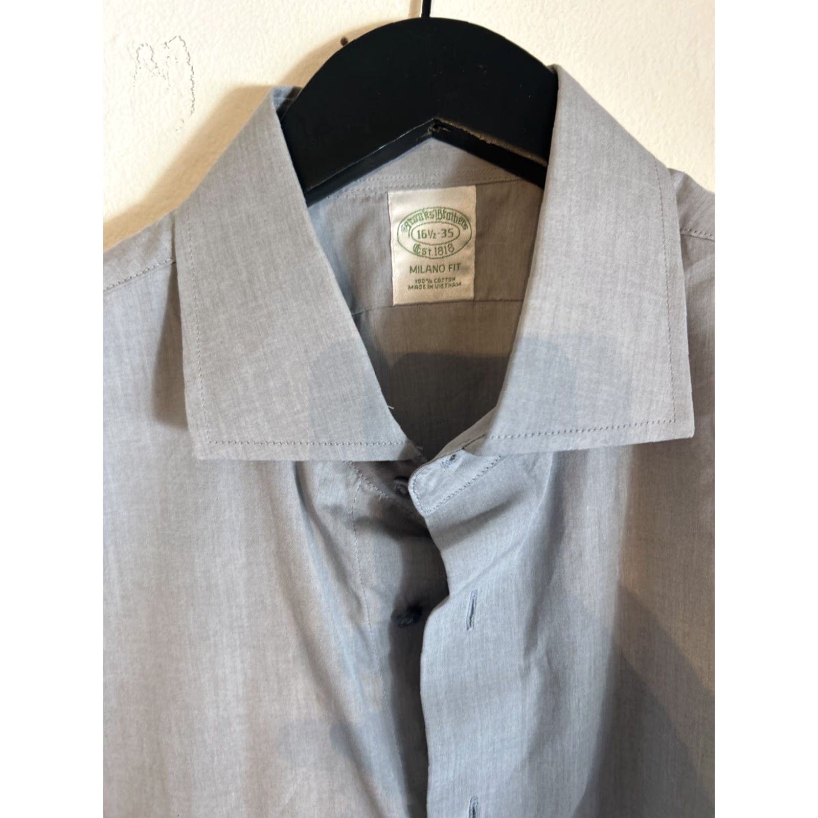 Brooks Brothers Brooks Brothers Milano Button-Up Shirt 16.5 35 Gray Blue 100% Cotton Milano Fit Men Classic Business Casual Formal Party/Cocktail Workwear Maroon Size 46R - 3 Thumbnail