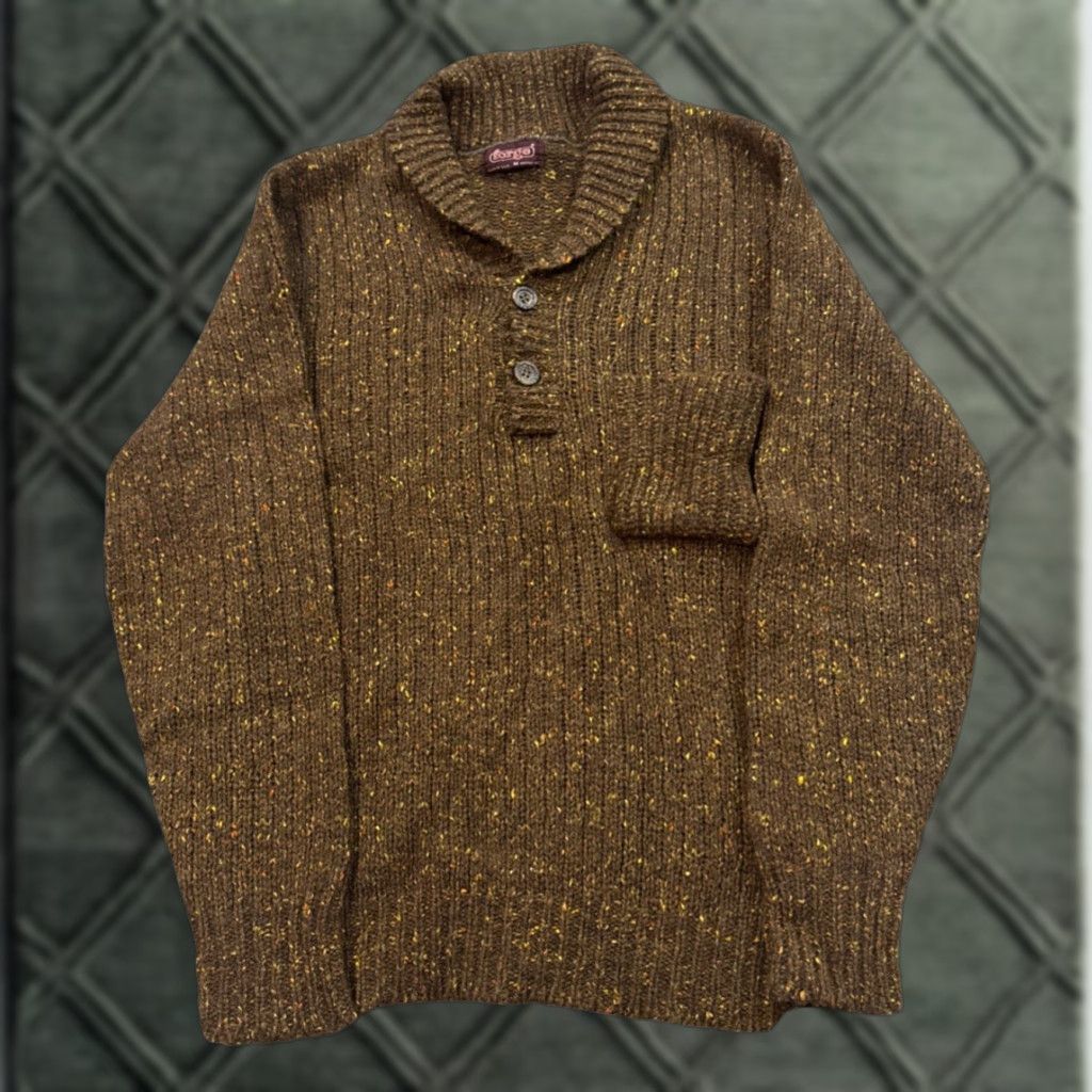 Vintage VINTAGE 70s Brown Acrylic Knit Yellow Orange Speckle Cowl Neck Sweater M Forge Size M / US 6-8 / IT 42-44 - 1 Thumbnail