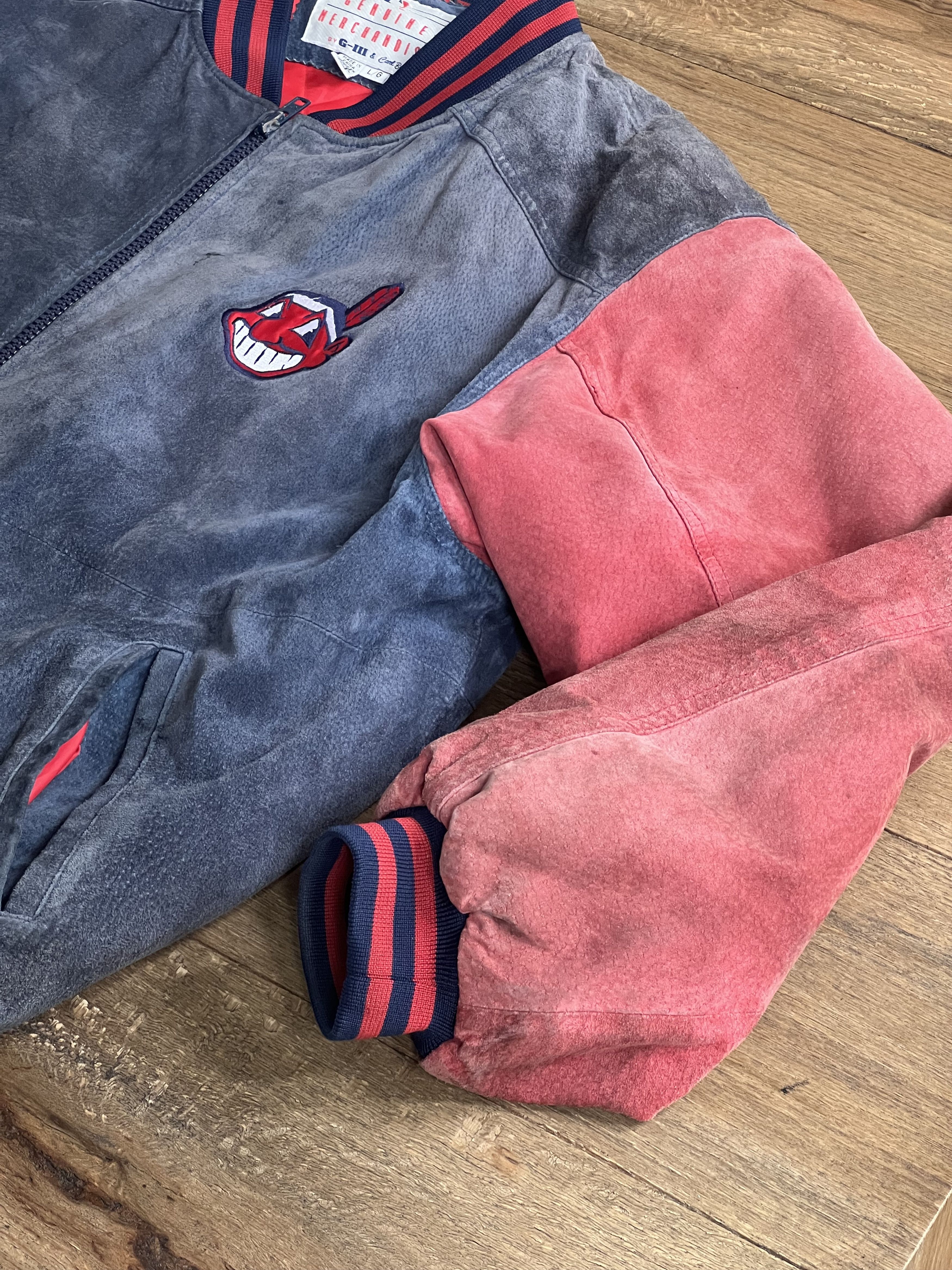 G-III Cleveland Indians 1990's Suede Leather Jacket Sz L Size US L / EU 52-54 / 3 - 5 Thumbnail