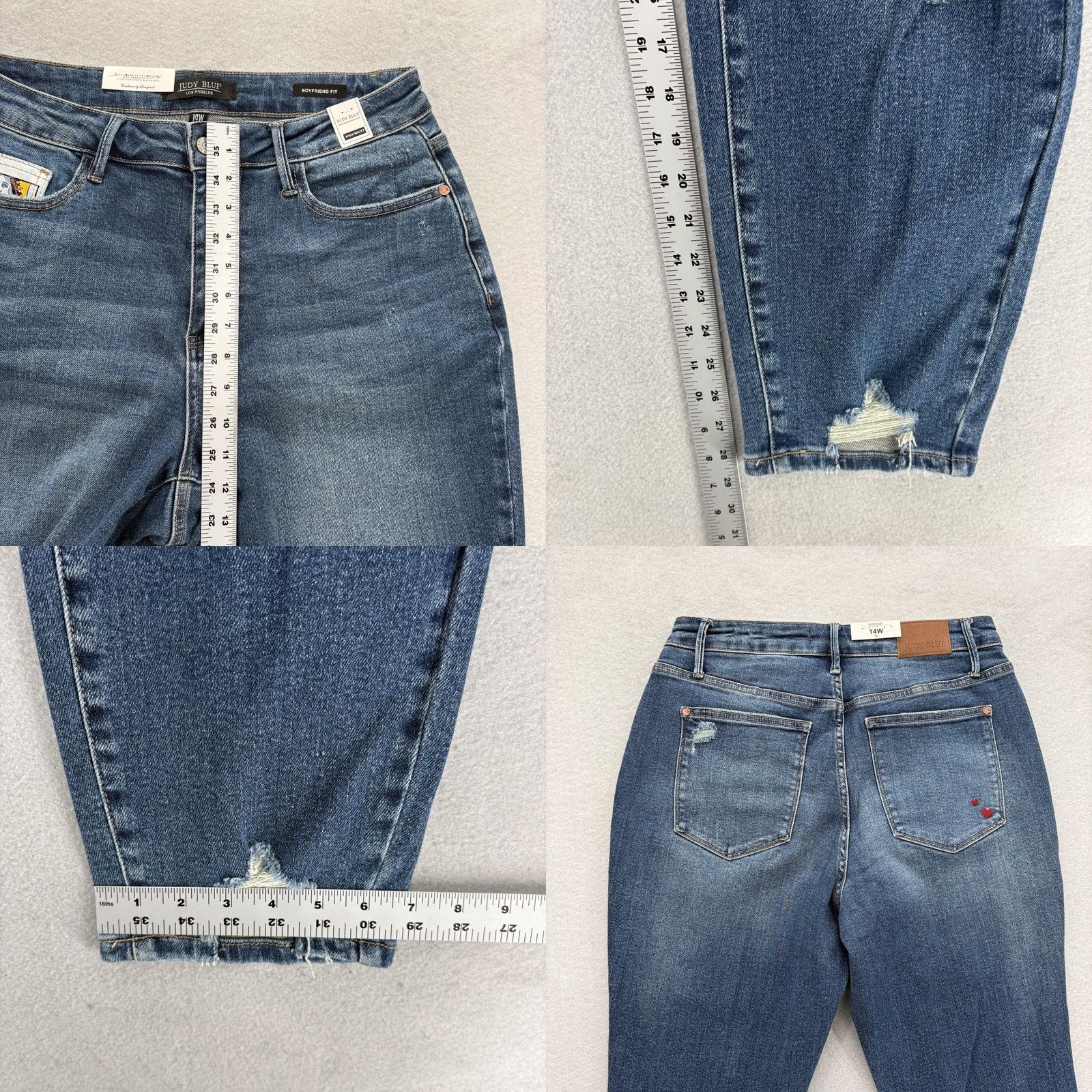 Vintage Judy Blue Boyfriend Jeans Womens 14W Blue Medium Wash High Rise Distressed NWT Jeans Womens 14W Blue Medium Wash Distressed NWT Size 36" / US 14 / IT 50 - 8 Thumbnail